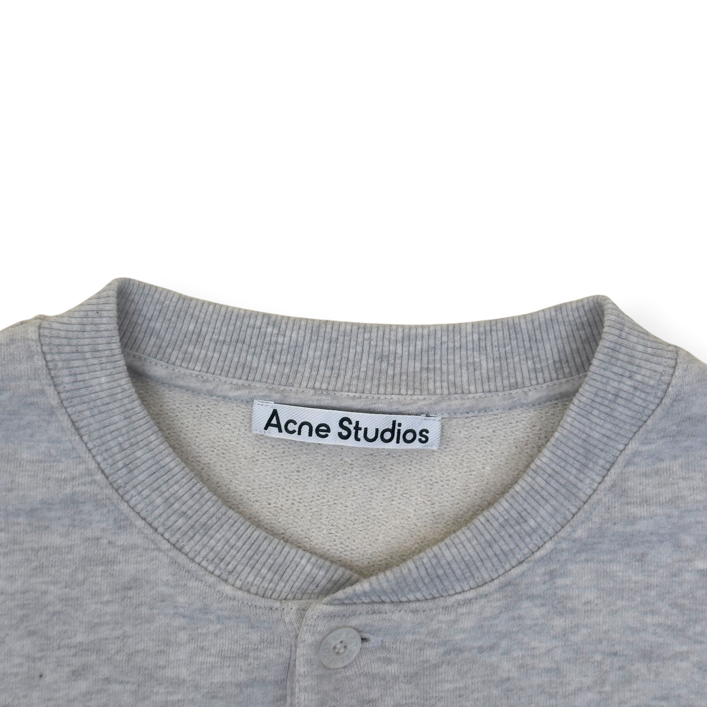 ACNE STUDIOS LOGO HENLEY SWEATSHIRT GREY L