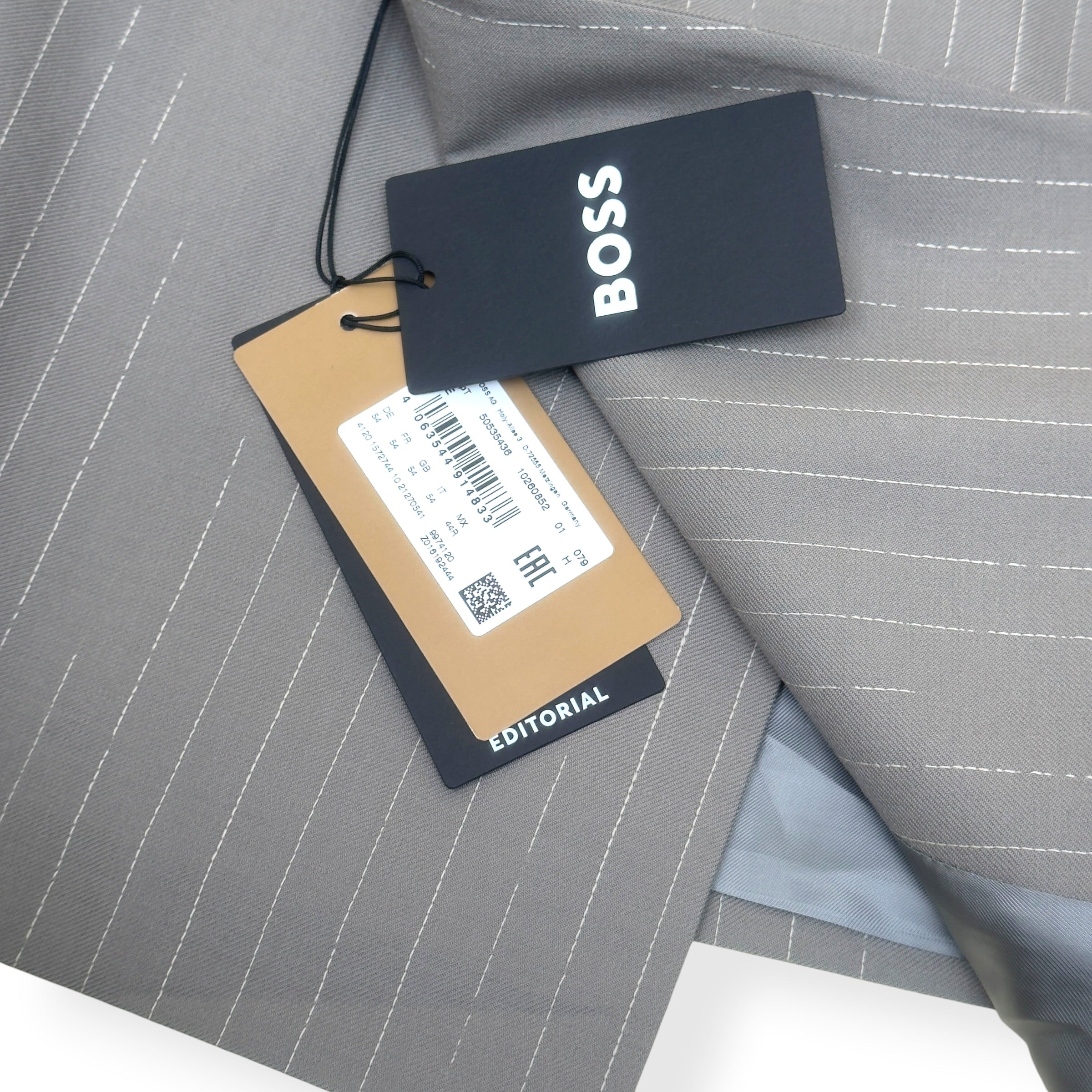 BOSS EDITORIAL PINSTRIPE DOUBLE BREASTED BLAZER GREY 54 / XL