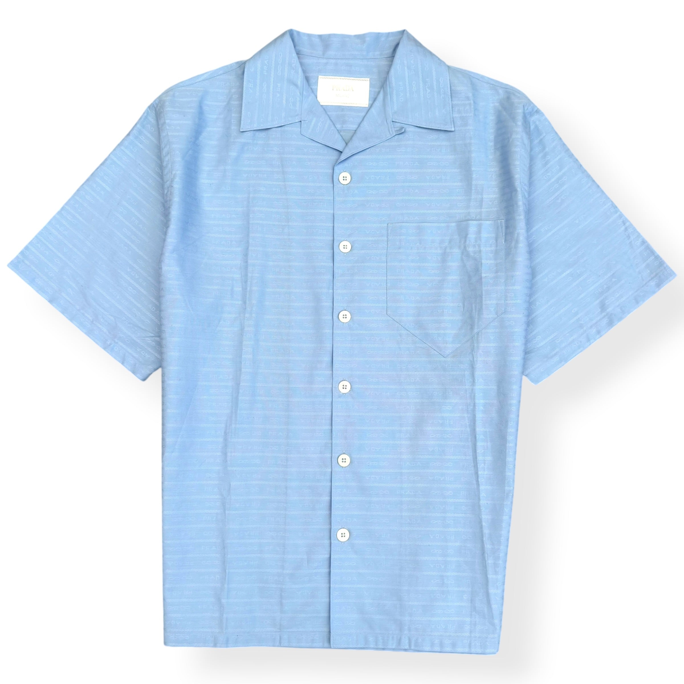 PRADA LOGO JACQUARD SHORT SLEEVE SHIRT BLUE XL