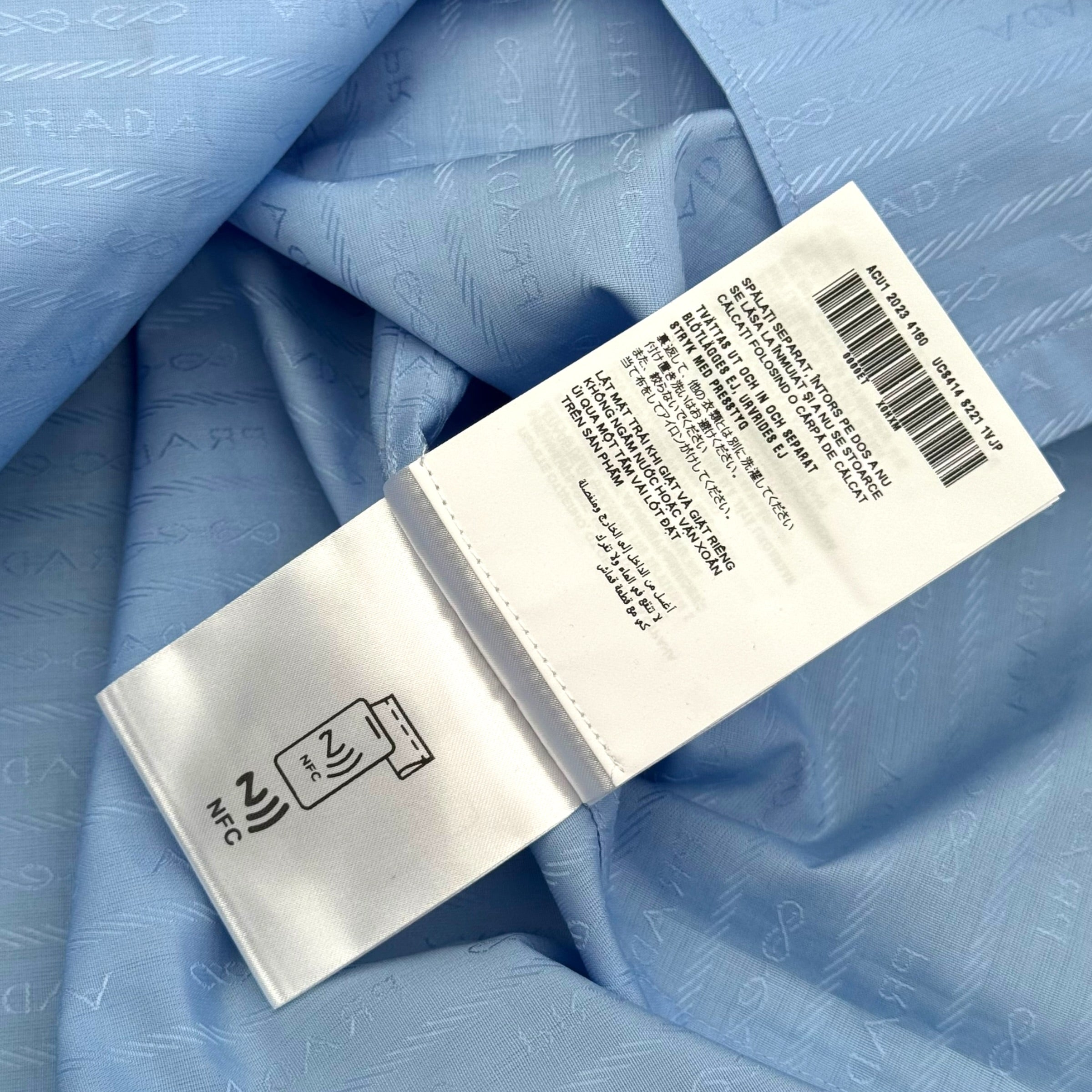 PRADA LOGO JACQUARD SHORT SLEEVE SHIRT BLUE XL