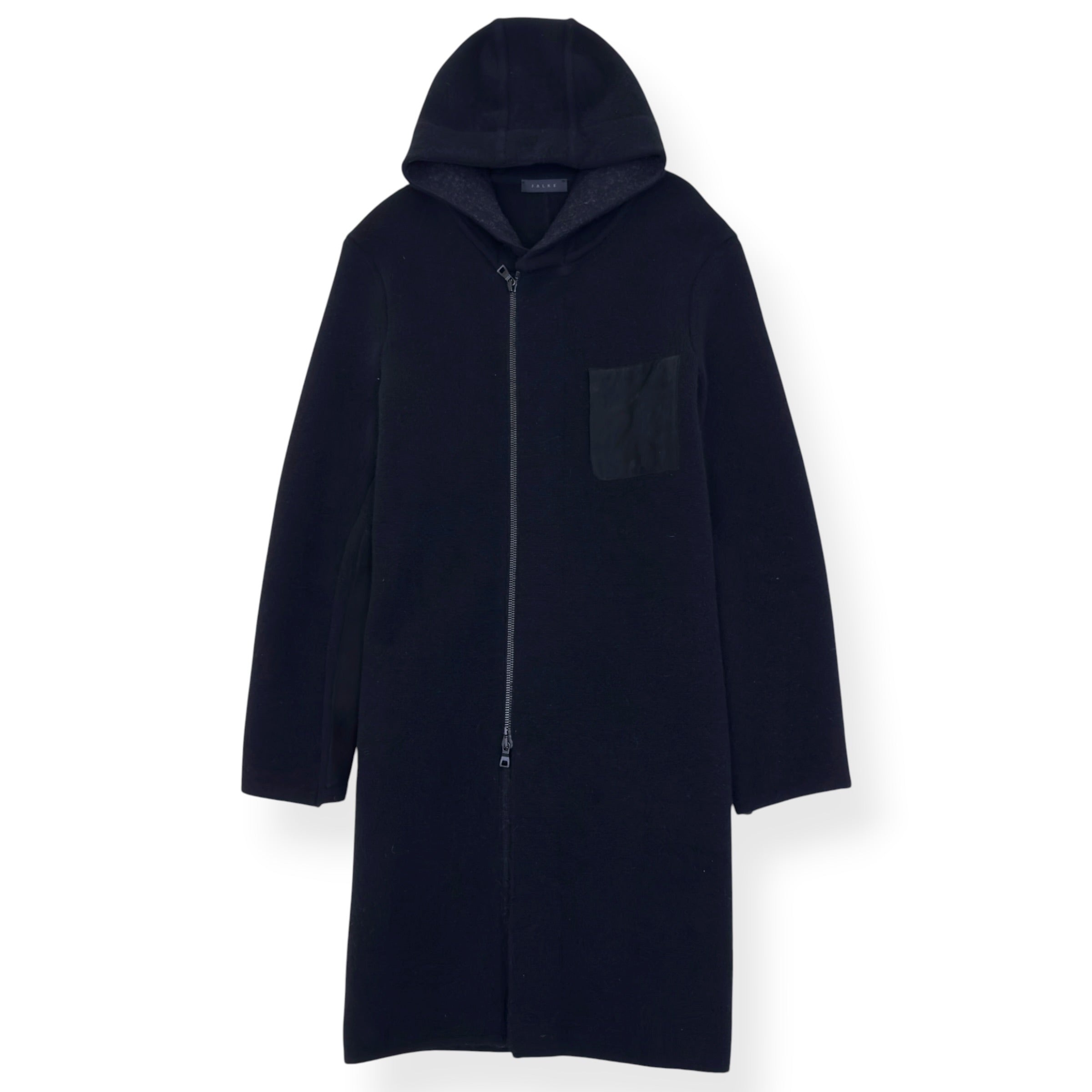 FALKE WOOL ZIP HOODED COAT BLACK SIZE 50 / L
