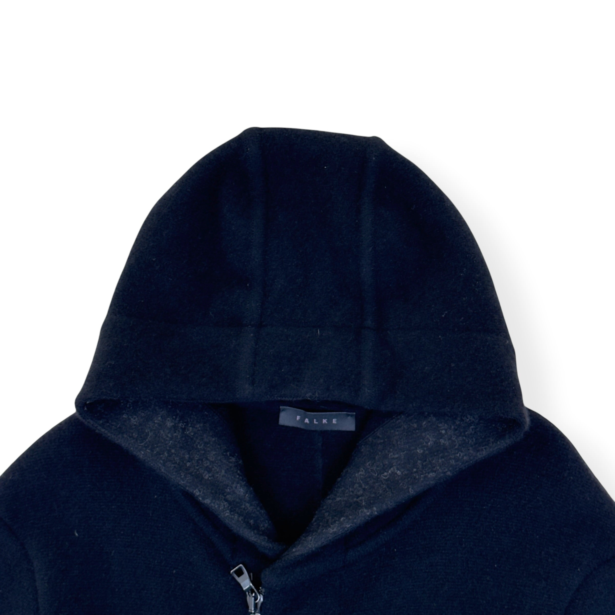 FALKE WOOL ZIP HOODED COAT BLACK SIZE 50 / L