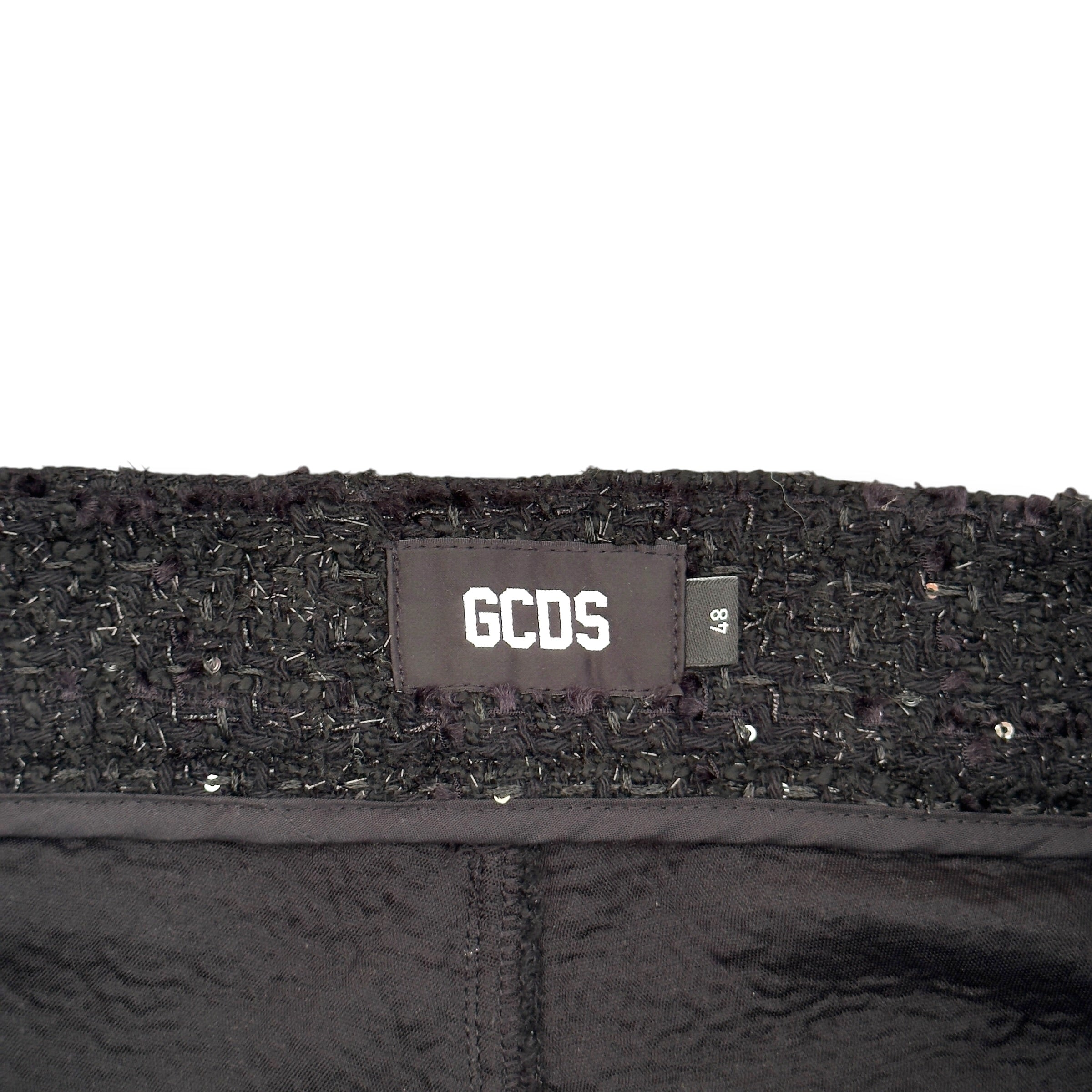 GCDS ULTRACARGO SEQUIN TWEED TROUSERS BLACK 48 / S