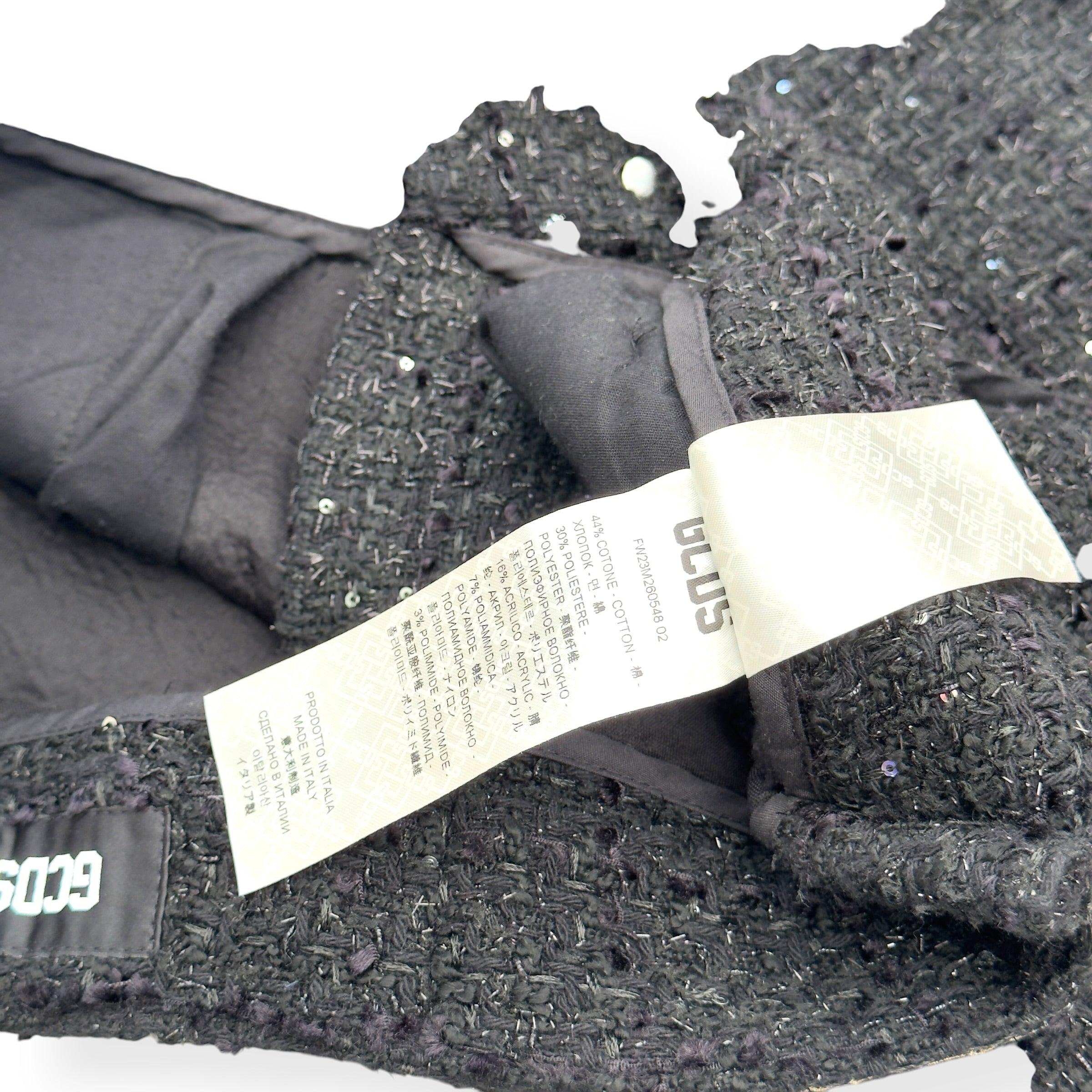 GCDS ULTRACARGO SEQUIN TWEED TROUSERS BLACK 48 / S
