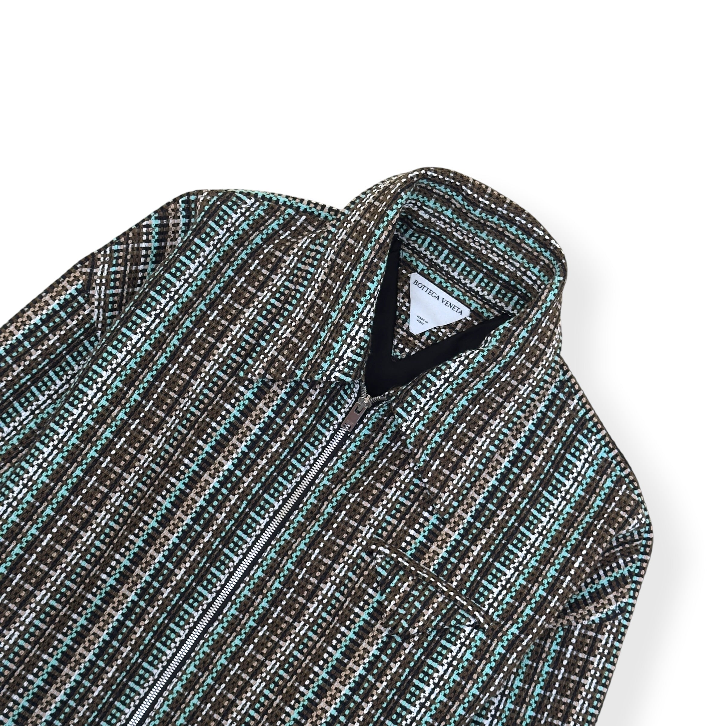 BOTTEGA VENETA TWEED ZIP-UP JACKET TEAL / BROWN 50 / M