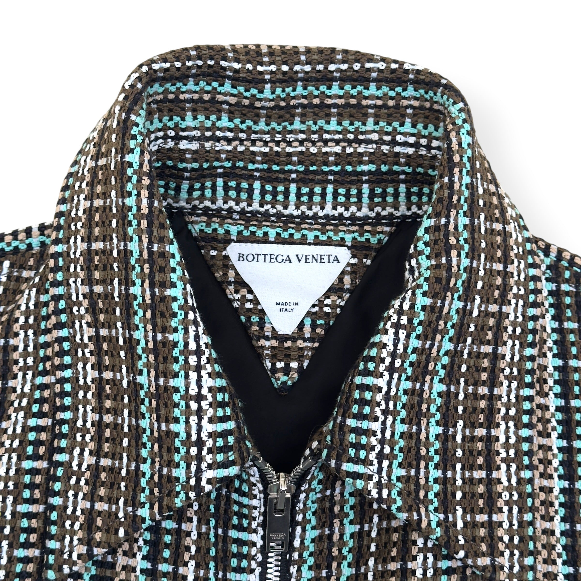 BOTTEGA VENETA TWEED ZIP-UP JACKET TEAL / BROWN 50 / M