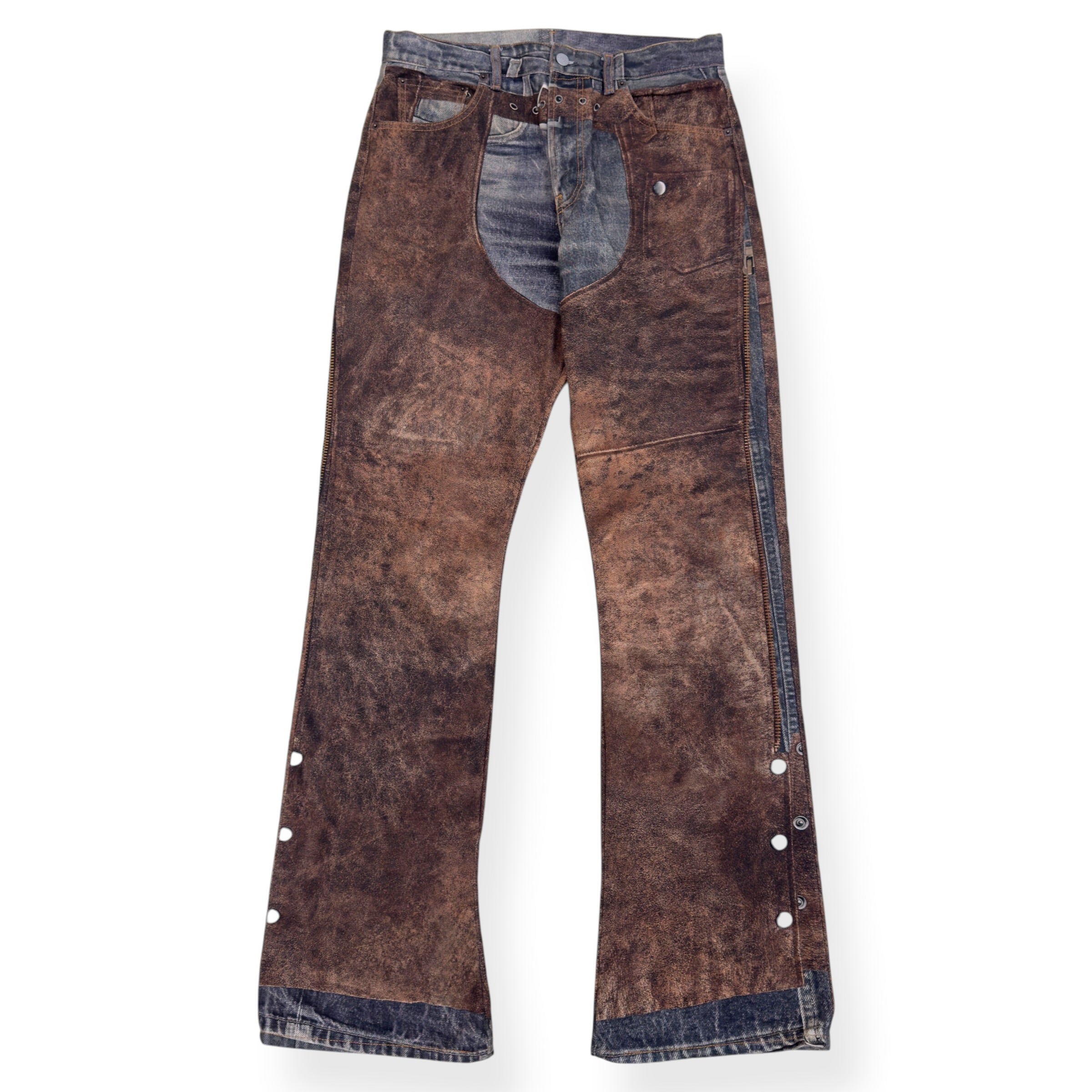 ACNE STUDIOS PRINTED CHAPS JEANS BLUE / BROWN 50 / M