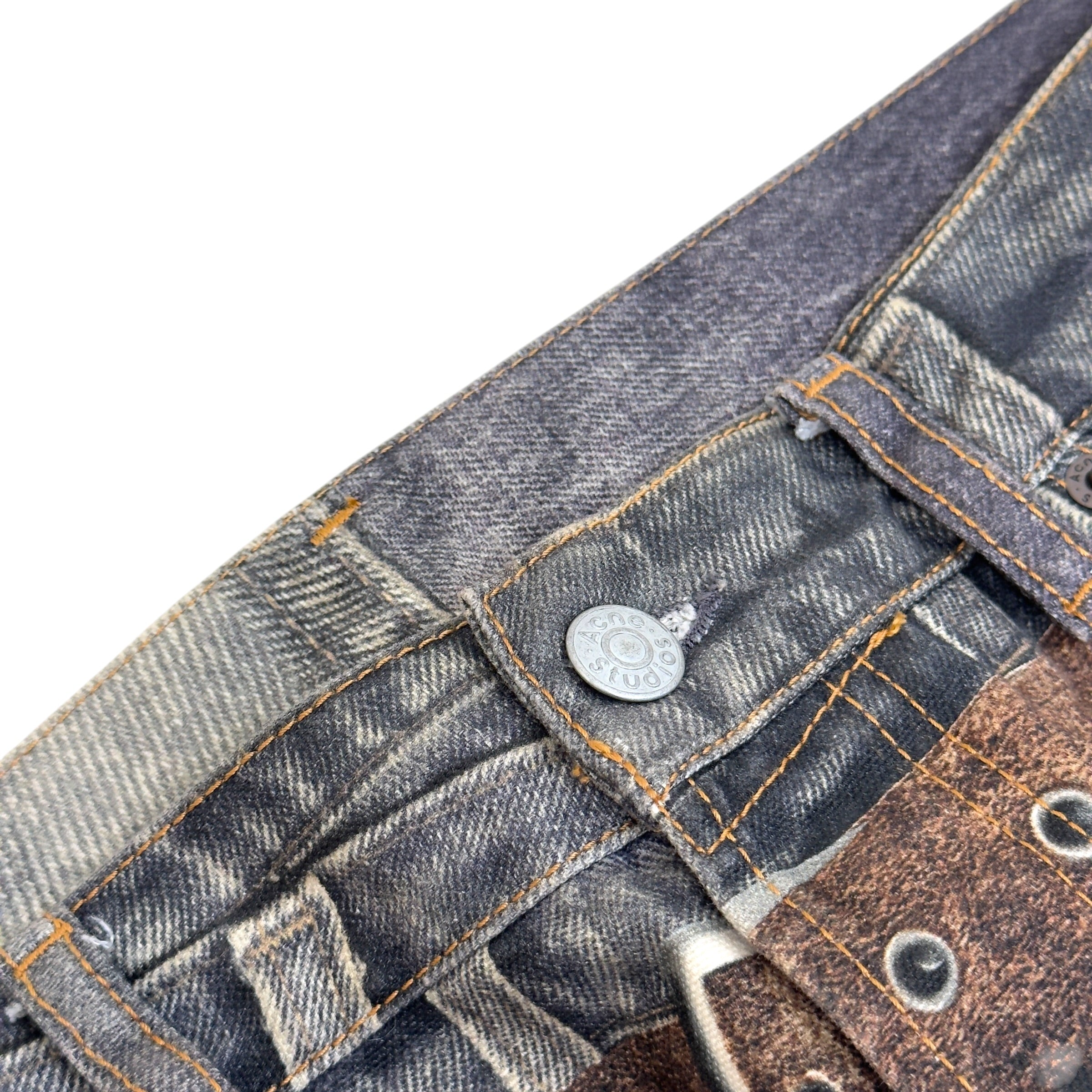 ACNE STUDIOS PRINTED CHAPS JEANS BLUE / BROWN 50 / M