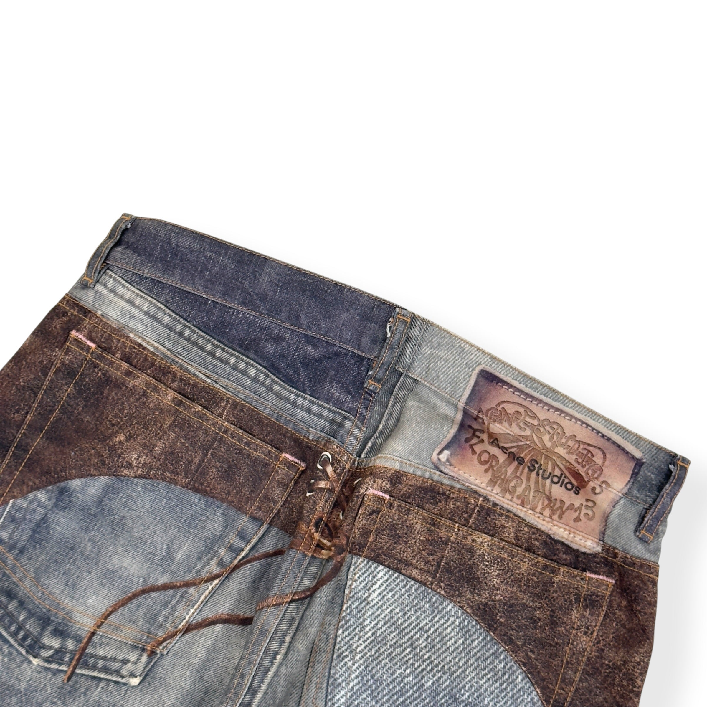 ACNE STUDIOS PRINTED CHAPS JEANS BLUE / BROWN 50 / M