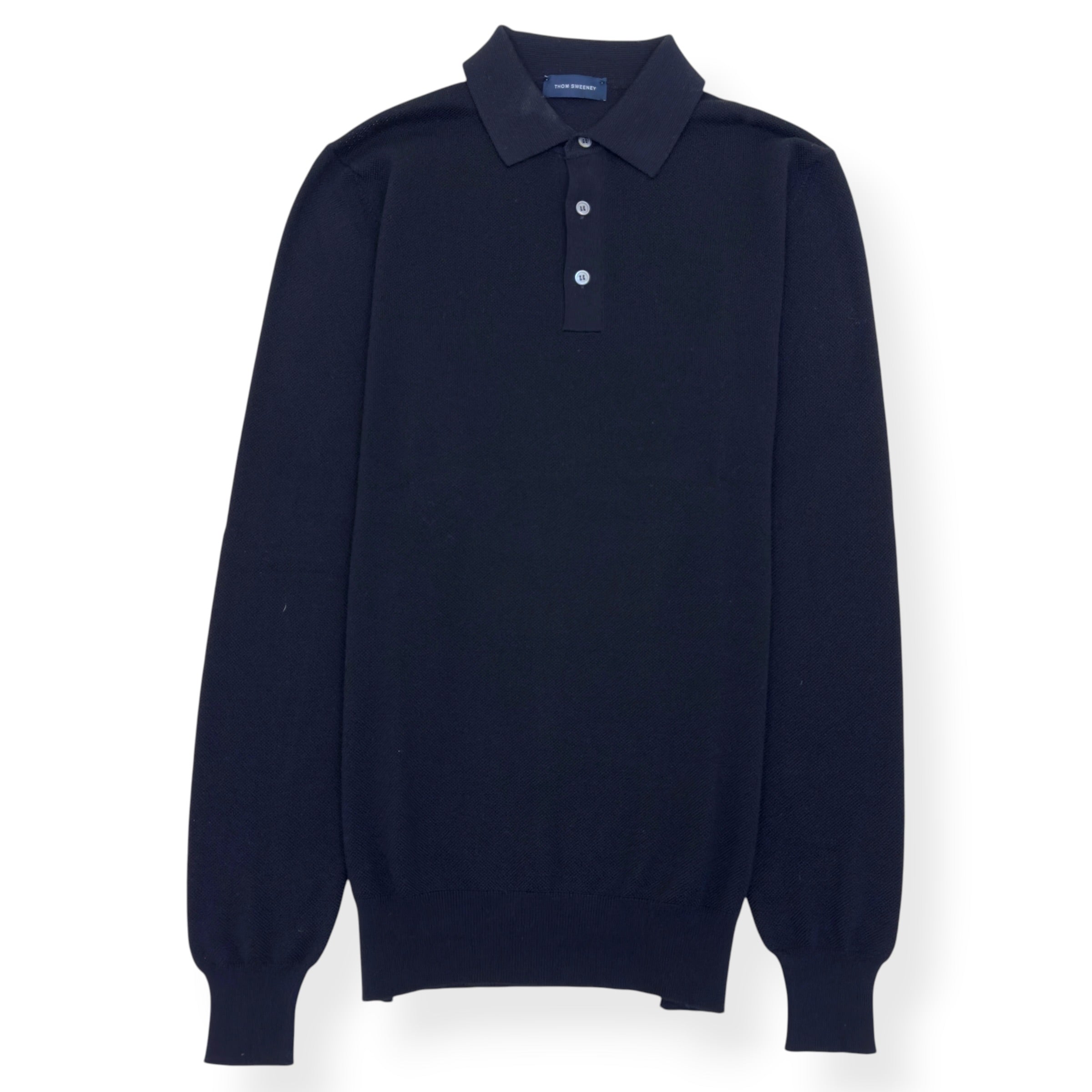 THOM SWEENEY MERINO WOOL KNITTED POLO BLACK L