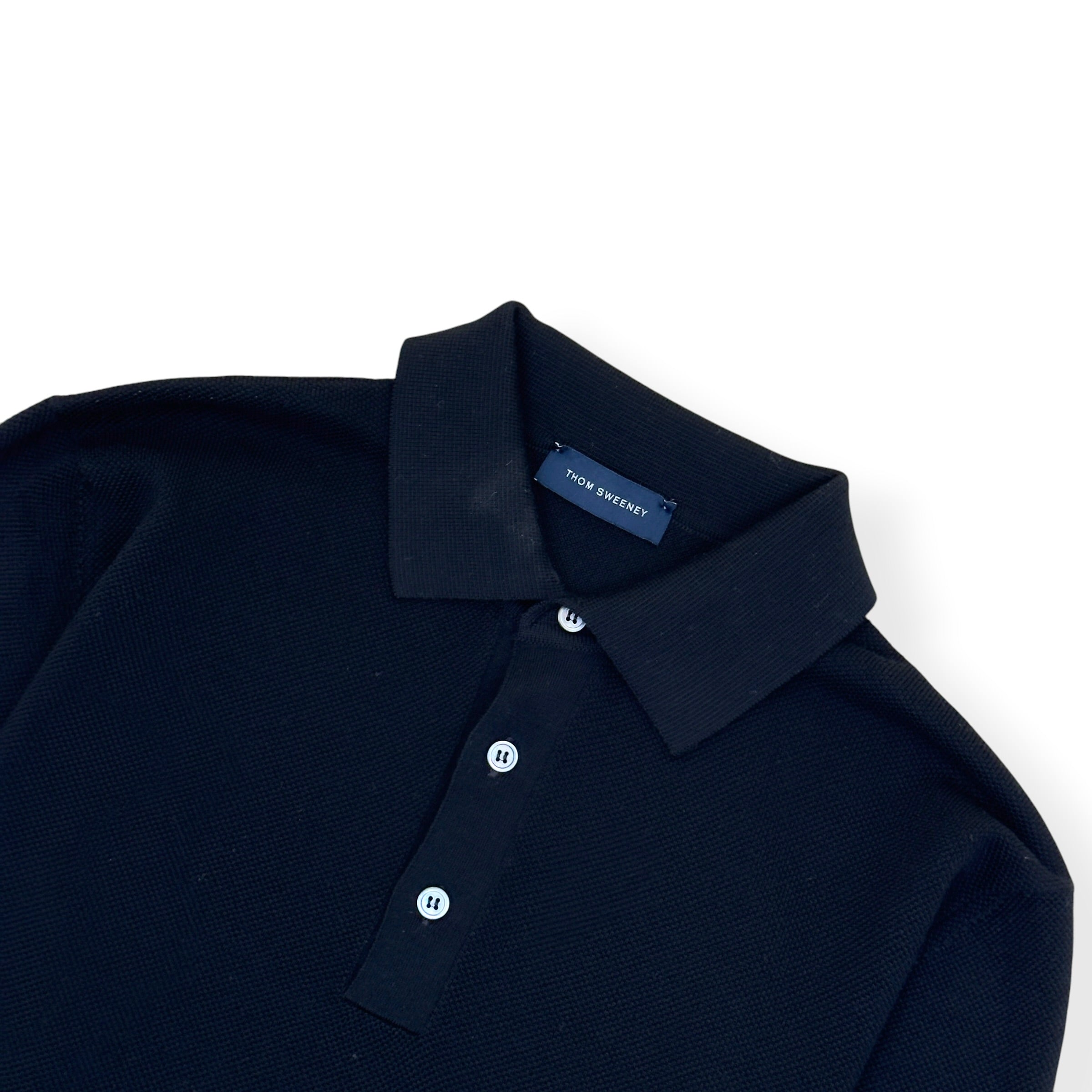 THOM SWEENEY MERINO WOOL KNITTED POLO BLACK L