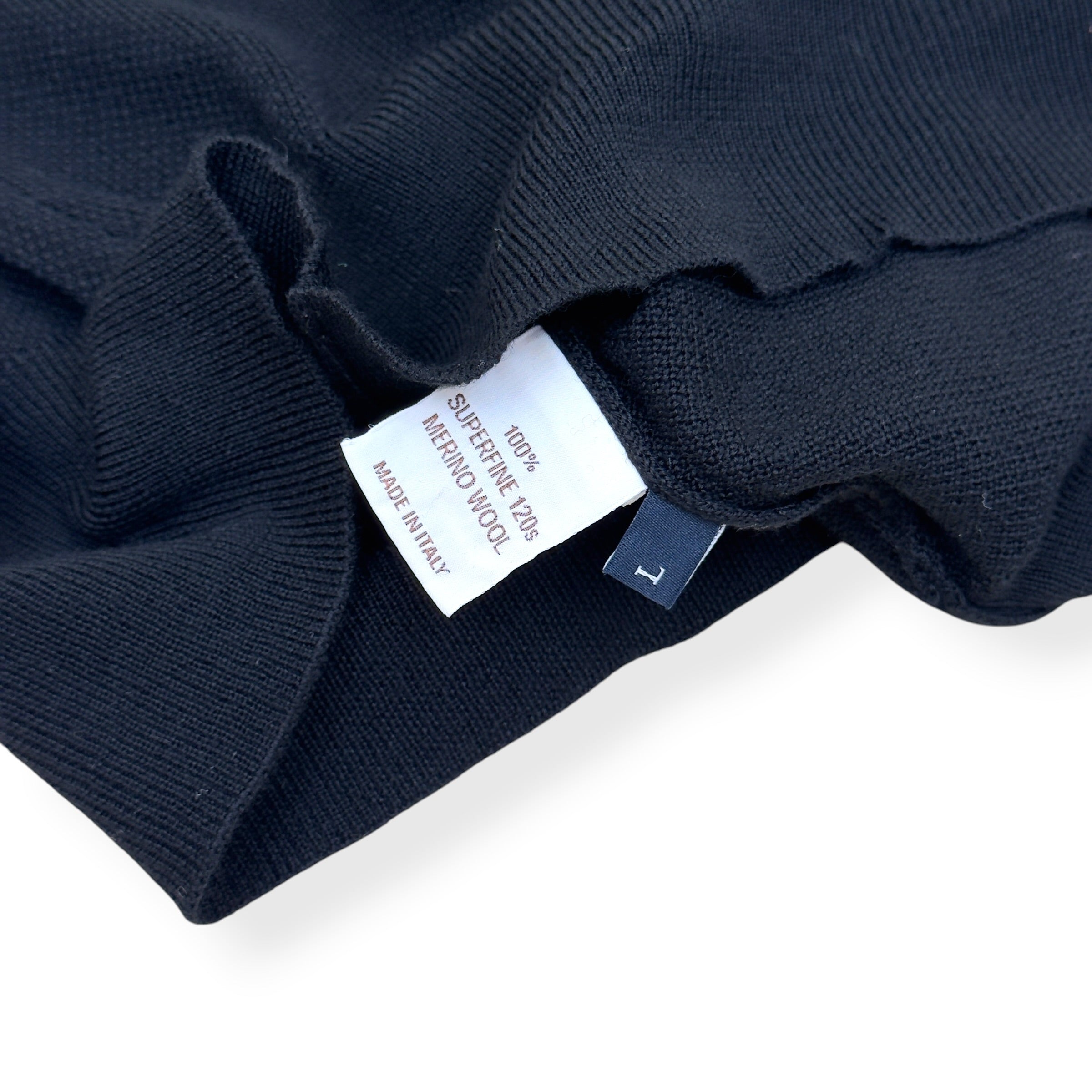 THOM SWEENEY MERINO WOOL KNITTED POLO BLACK L