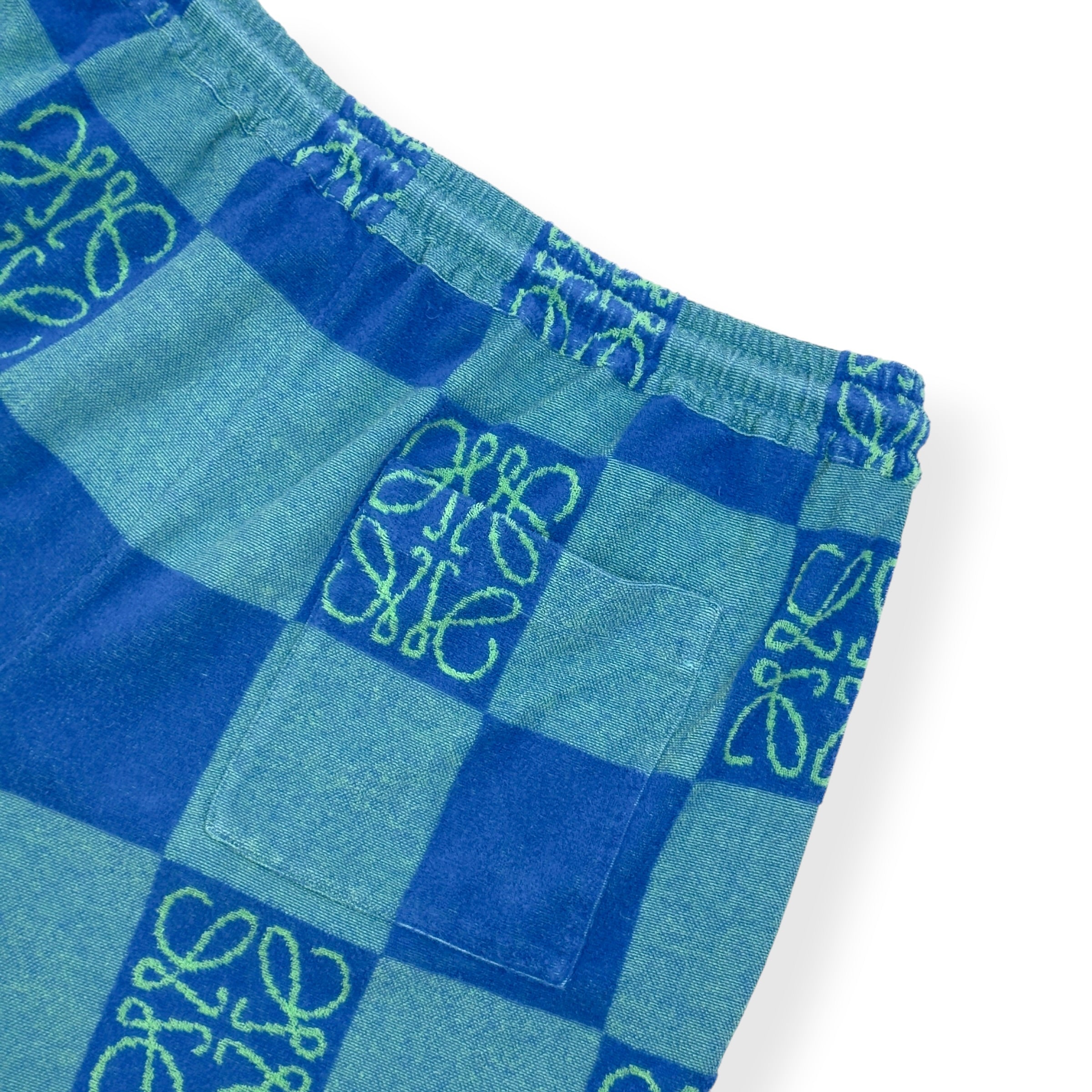LOEWE X PAULA'S IBIZA ANAGRAM CHECKERBOARD SHORTS BLUE XXL