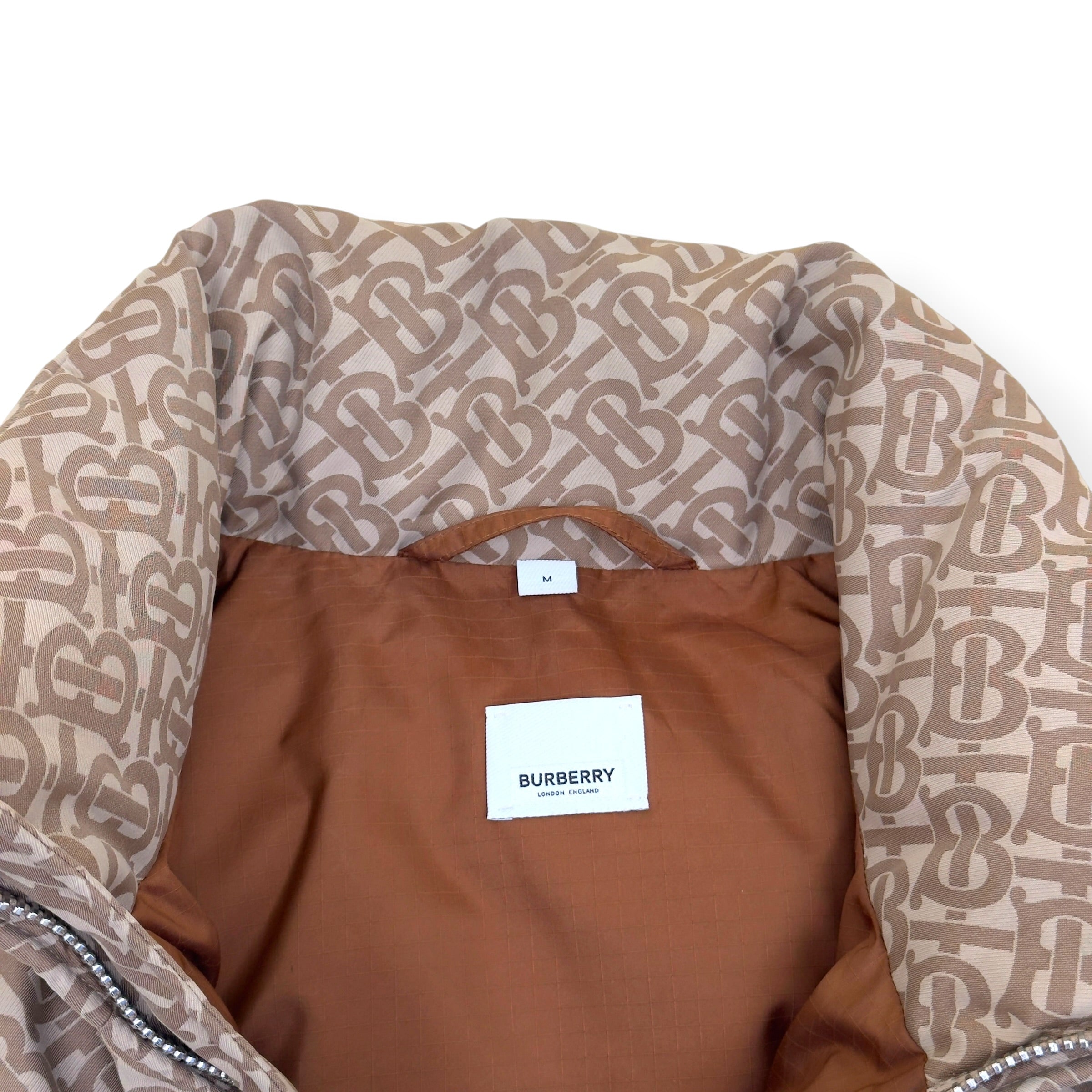BURBERRY TB MONOGRAM DOWN PUFFER JACKET BROWN M