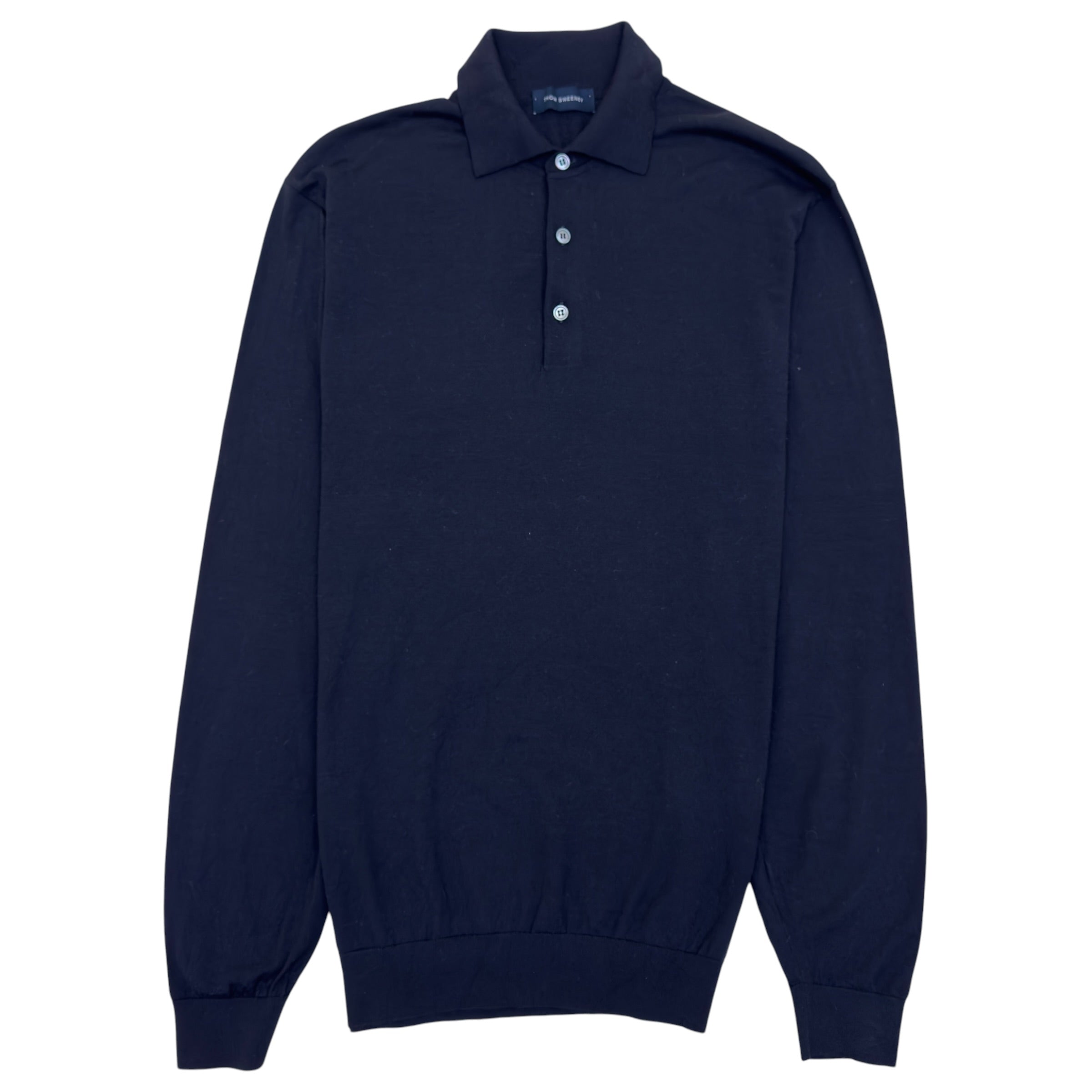 THOM SWEENEY MERINO WOOL LONG SLEEVE POLO BLACK L