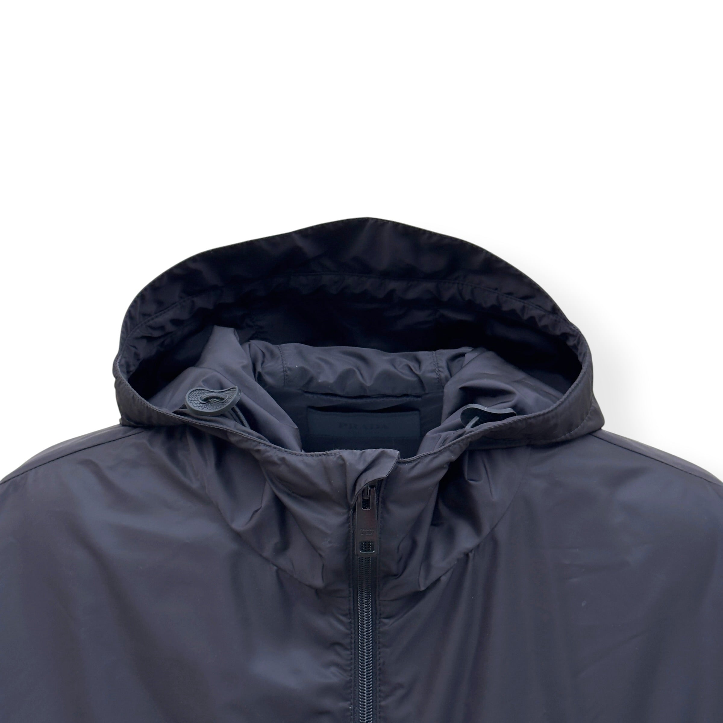 PRADA RE NYLON HOODED WINDBREAKER JACKET NAVY 52 / L