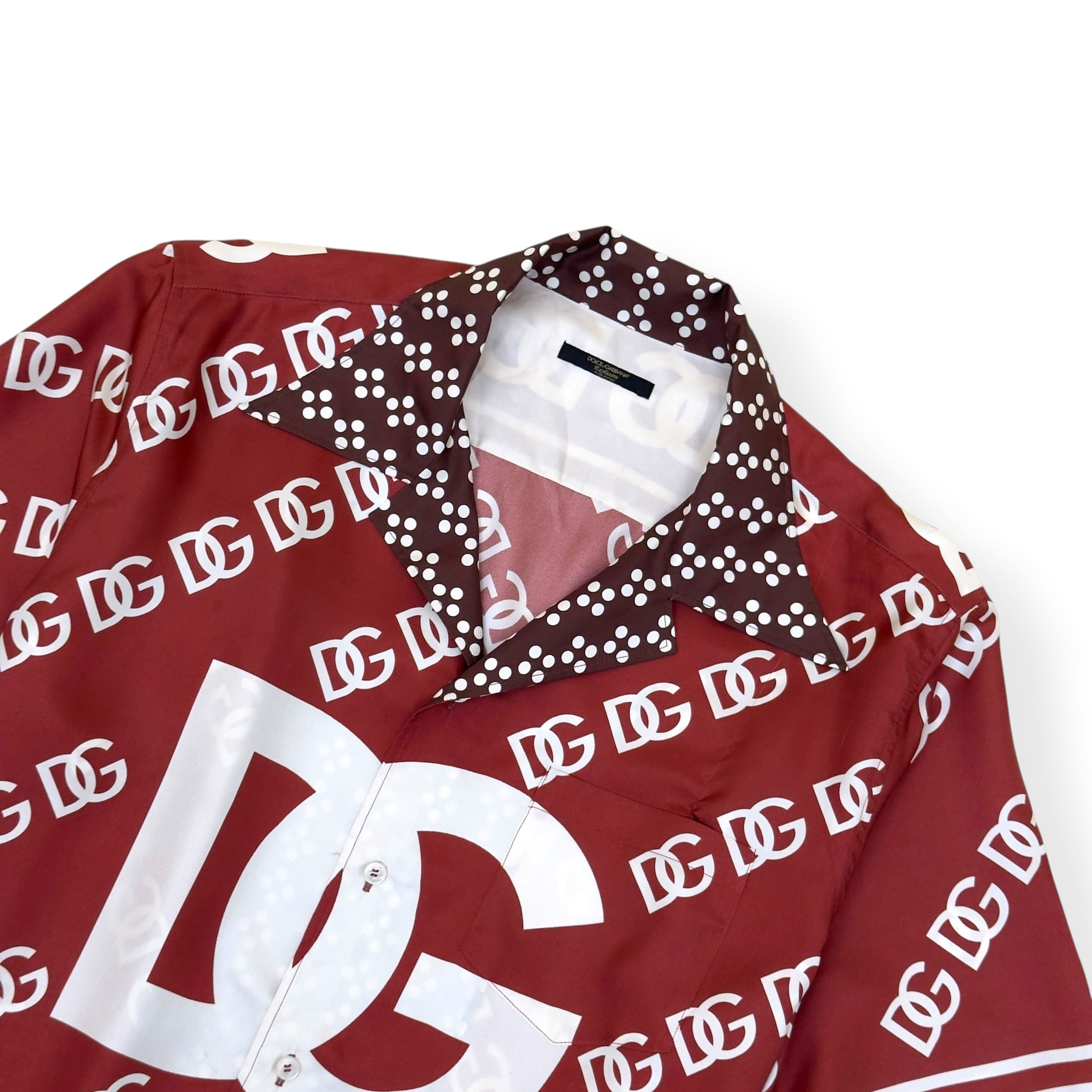 DOLCE & GABBANA DG MONOGRAM SILK SHIRT BURGUNDY 42 / L