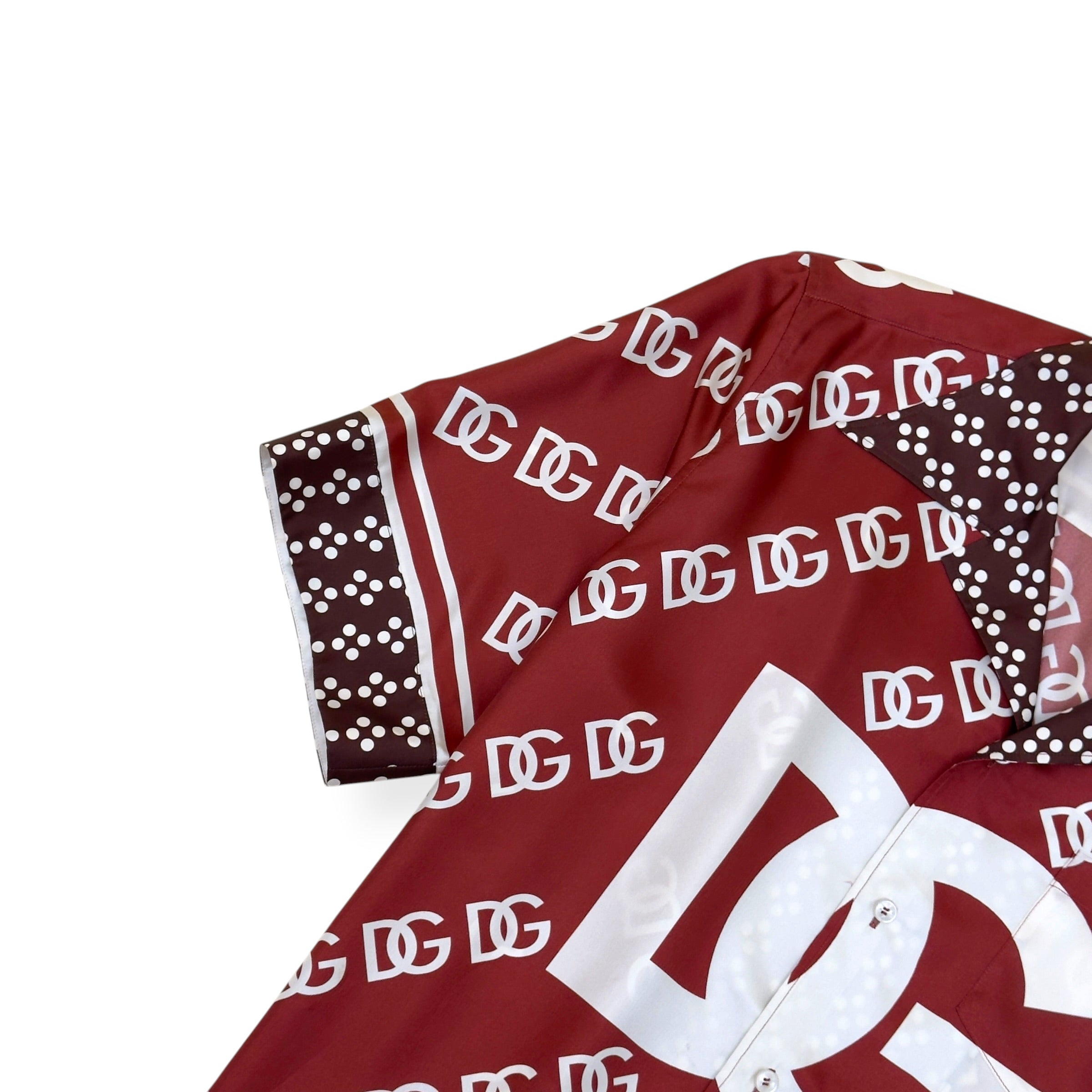 DOLCE & GABBANA DG MONOGRAM SILK SHIRT BURGUNDY 42 / L