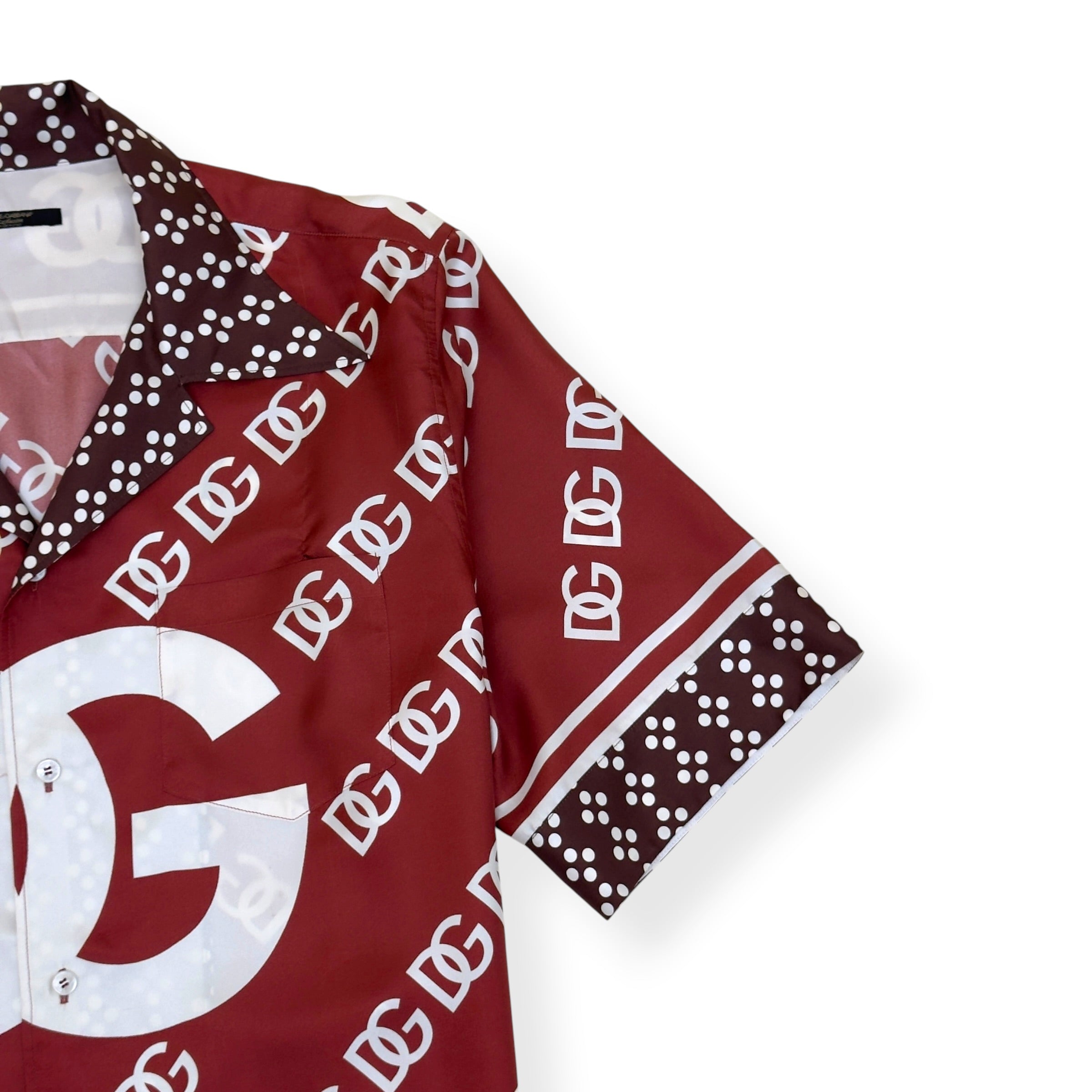 DOLCE & GABBANA DG MONOGRAM SILK SHIRT BURGUNDY 42 / L