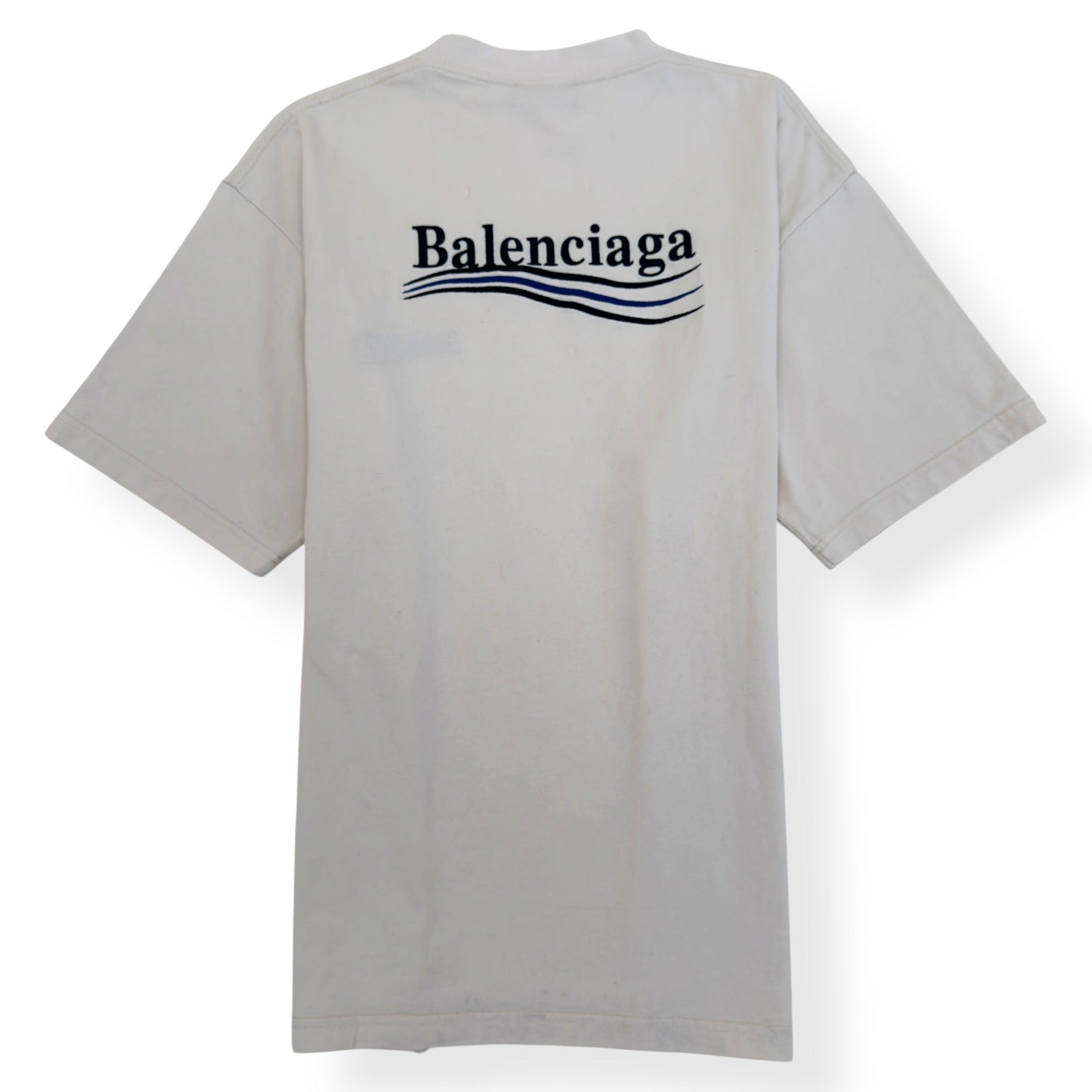 BALENCIAGA OVERSIZED POLITICAL LOGO T SHIRT ECRU S