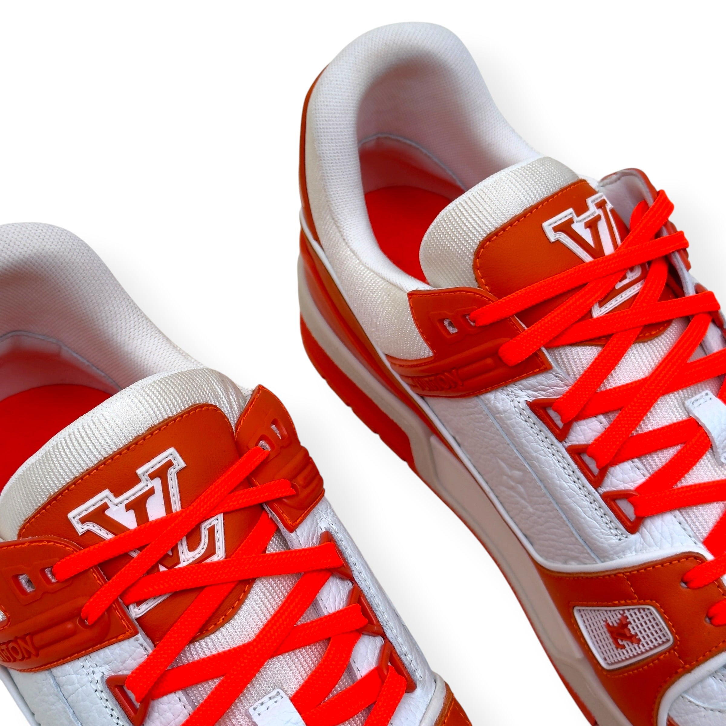 LOUIS VUITTON LEATHER LV TRAINER ORANGE / WHITE UK11