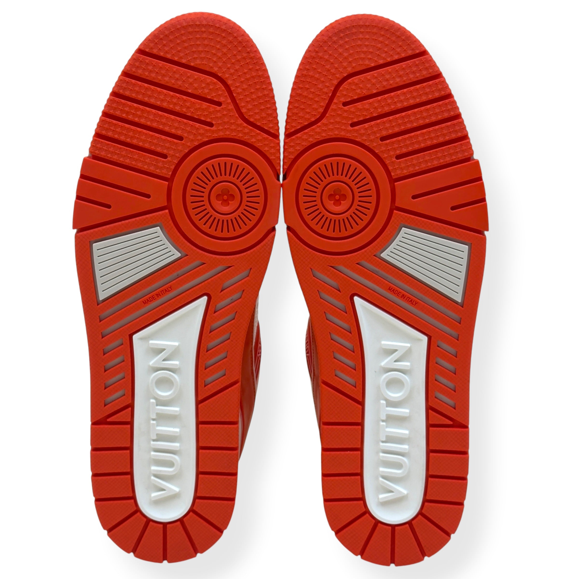 LOUIS VUITTON LEATHER LV TRAINER ORANGE / WHITE UK11