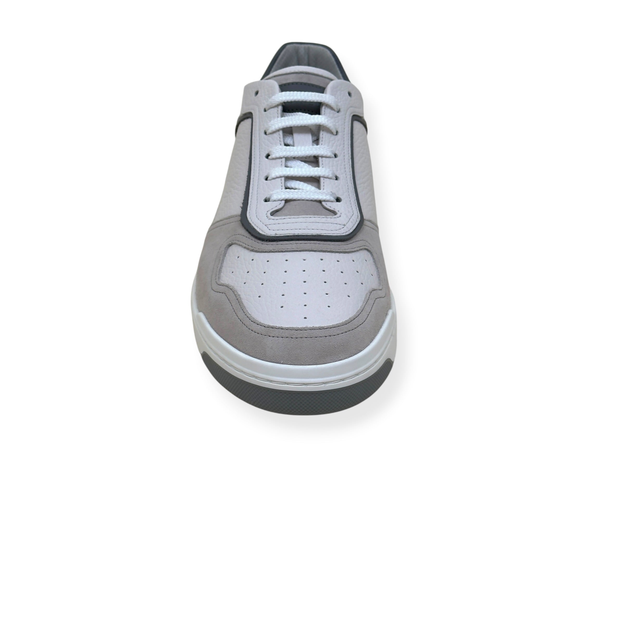 BRUNELLO CUCINELLI LOGO-PATCH LEATHER SNEAKER GREY 46 / UK12