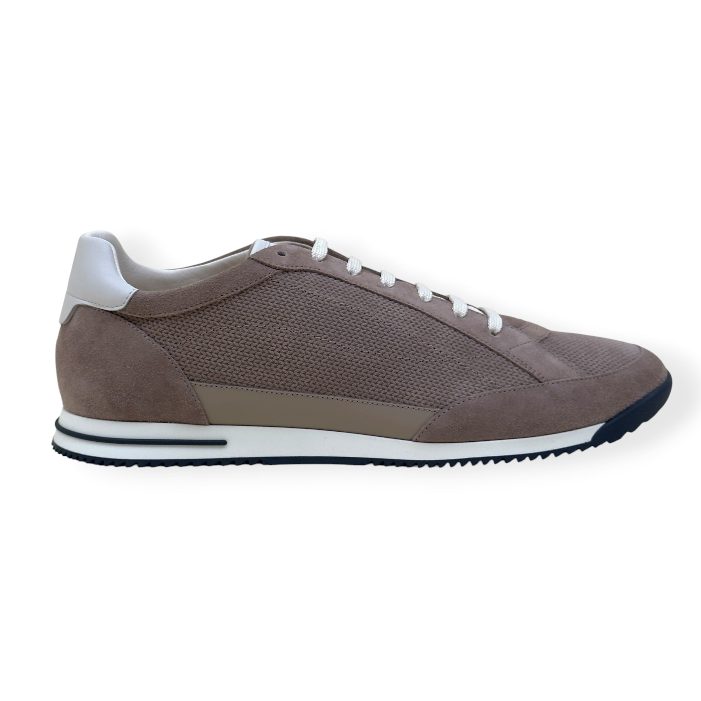 BRUNELLO CUCINELLI LEATHER-TRIMMED SUEDE SNEAKER TAUPE 46 / UK12