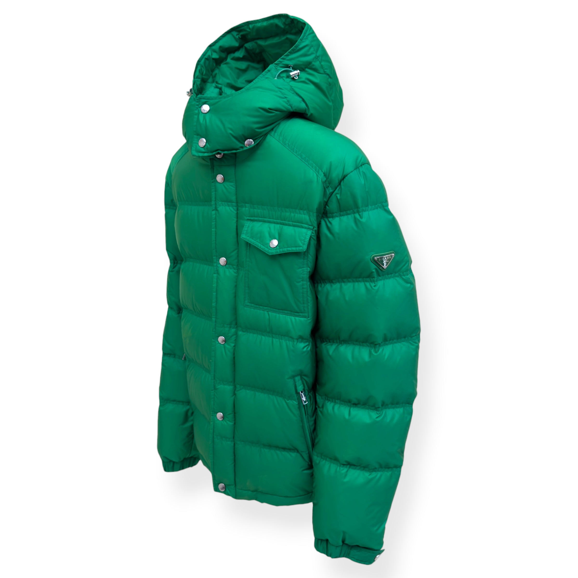PRADA DOWN HOODED PUFFER JACKET GREEN 56 / XL