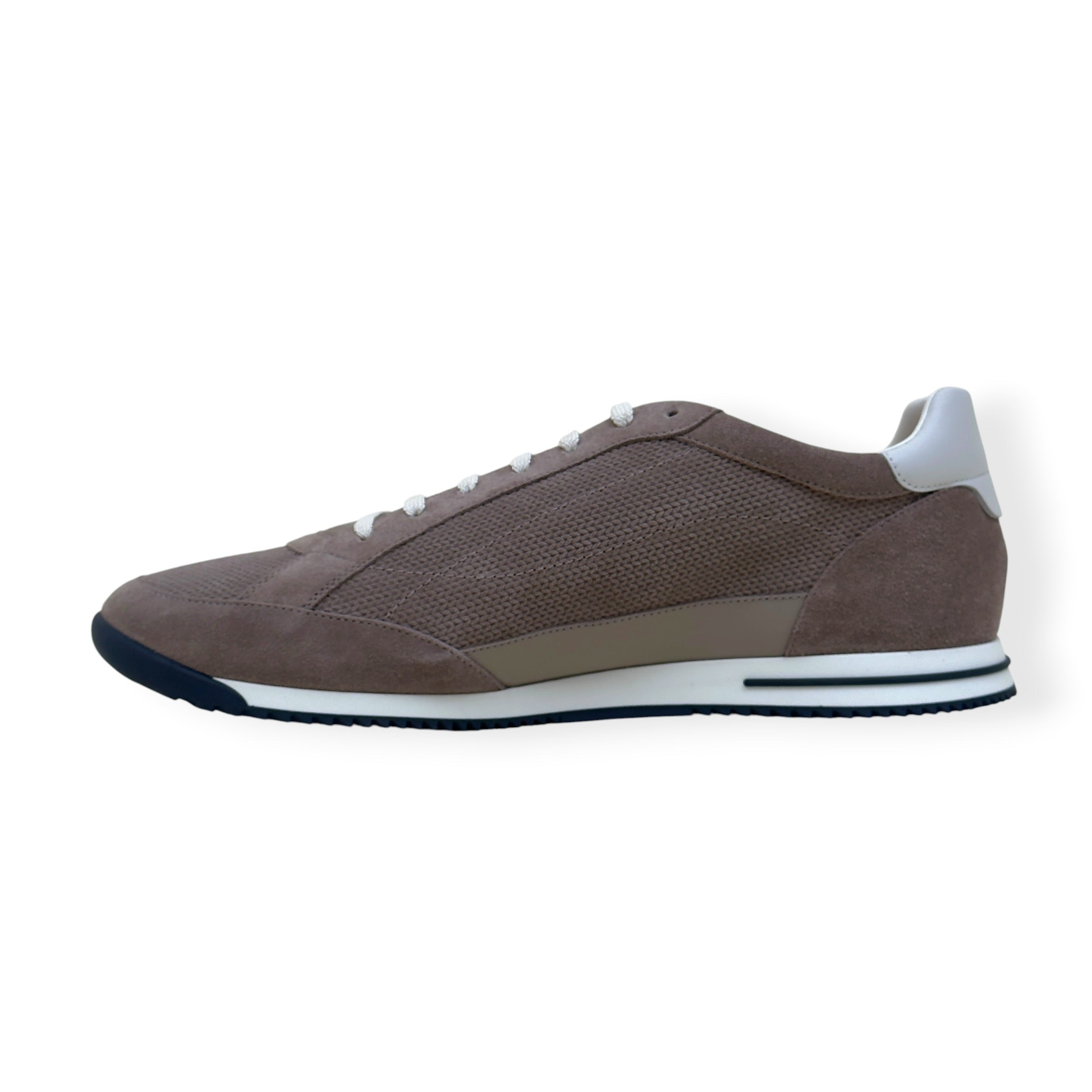 BRUNELLO CUCINELLI LEATHER-TRIMMED SUEDE SNEAKER TAUPE 46 / UK12