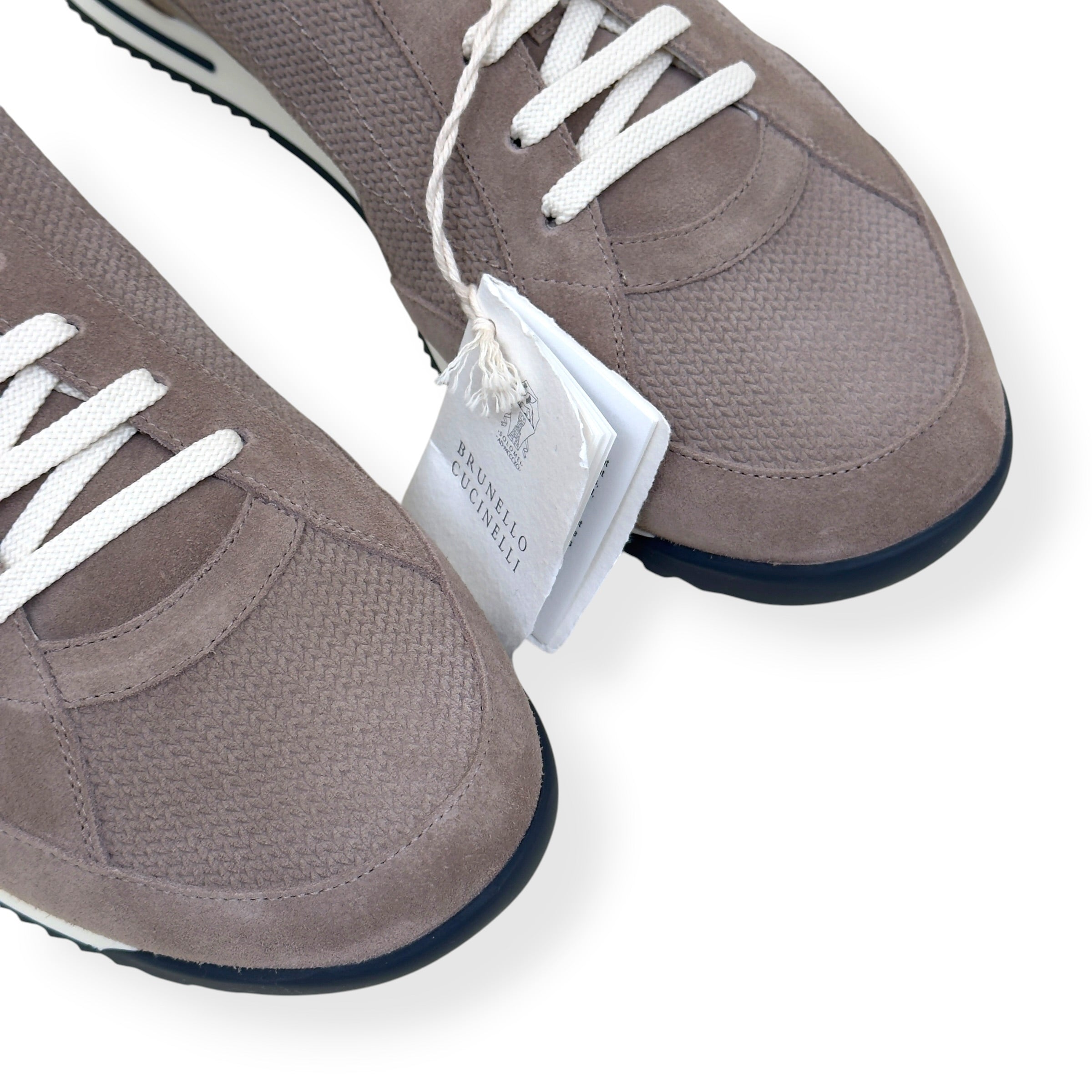 BRUNELLO CUCINELLI LEATHER-TRIMMED SUEDE SNEAKER TAUPE 46 / UK12