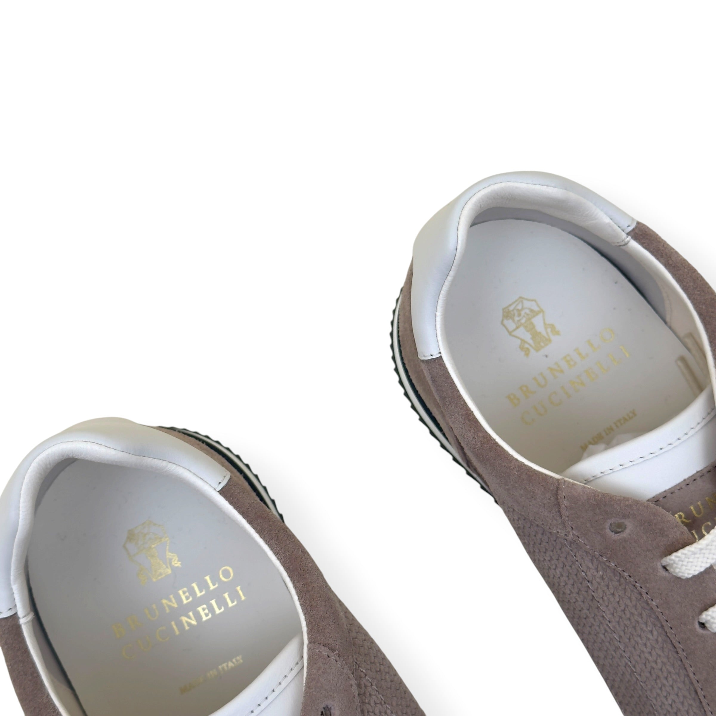 BRUNELLO CUCINELLI LEATHER-TRIMMED SUEDE SNEAKER TAUPE 46 / UK12