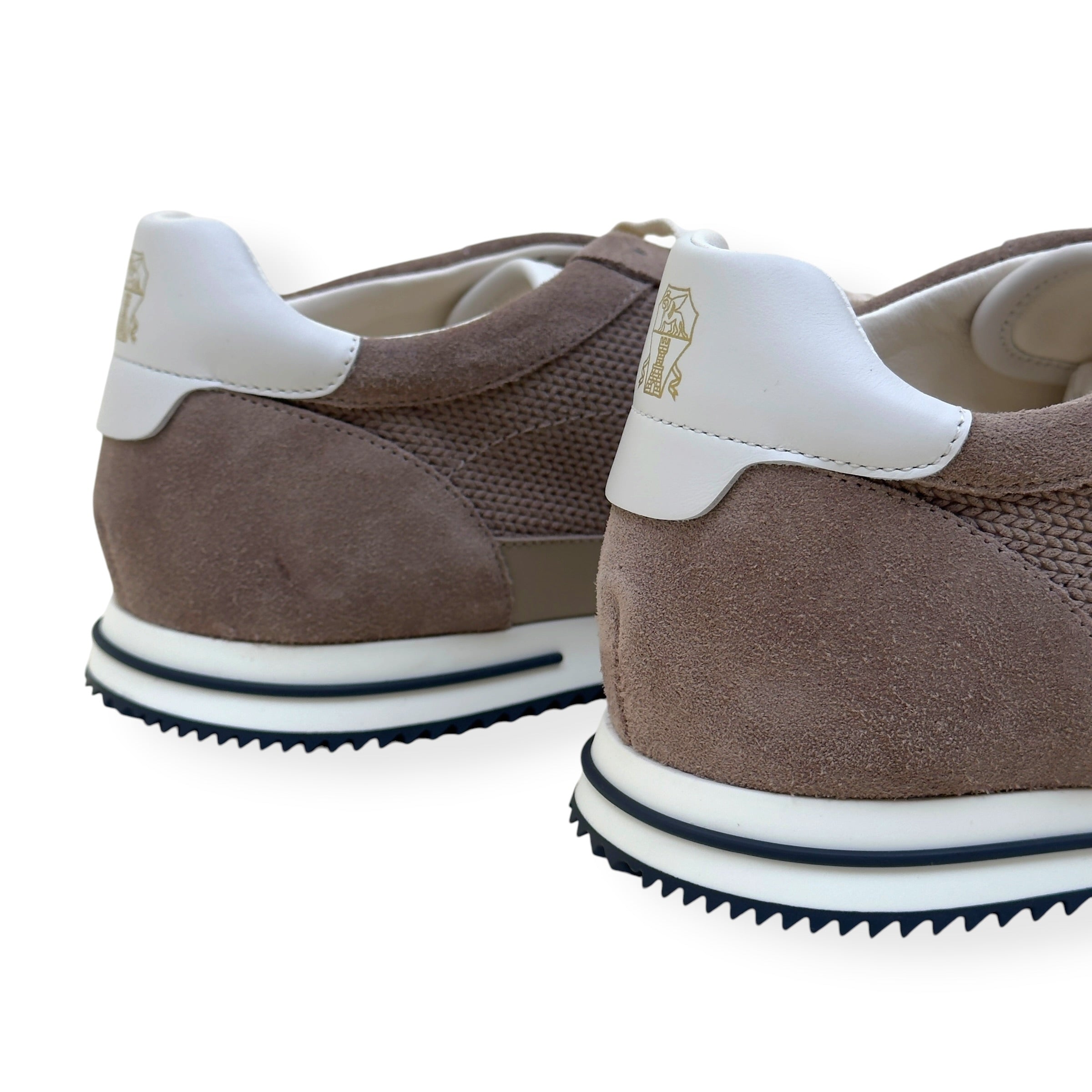 BRUNELLO CUCINELLI LEATHER-TRIMMED SUEDE SNEAKER TAUPE 46 / UK12