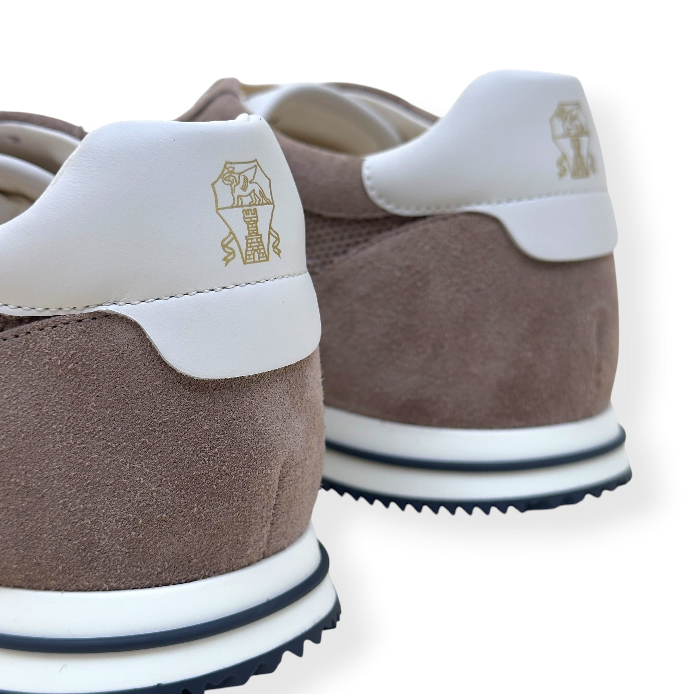BRUNELLO CUCINELLI LEATHER-TRIMMED SUEDE SNEAKER TAUPE 46 / UK12