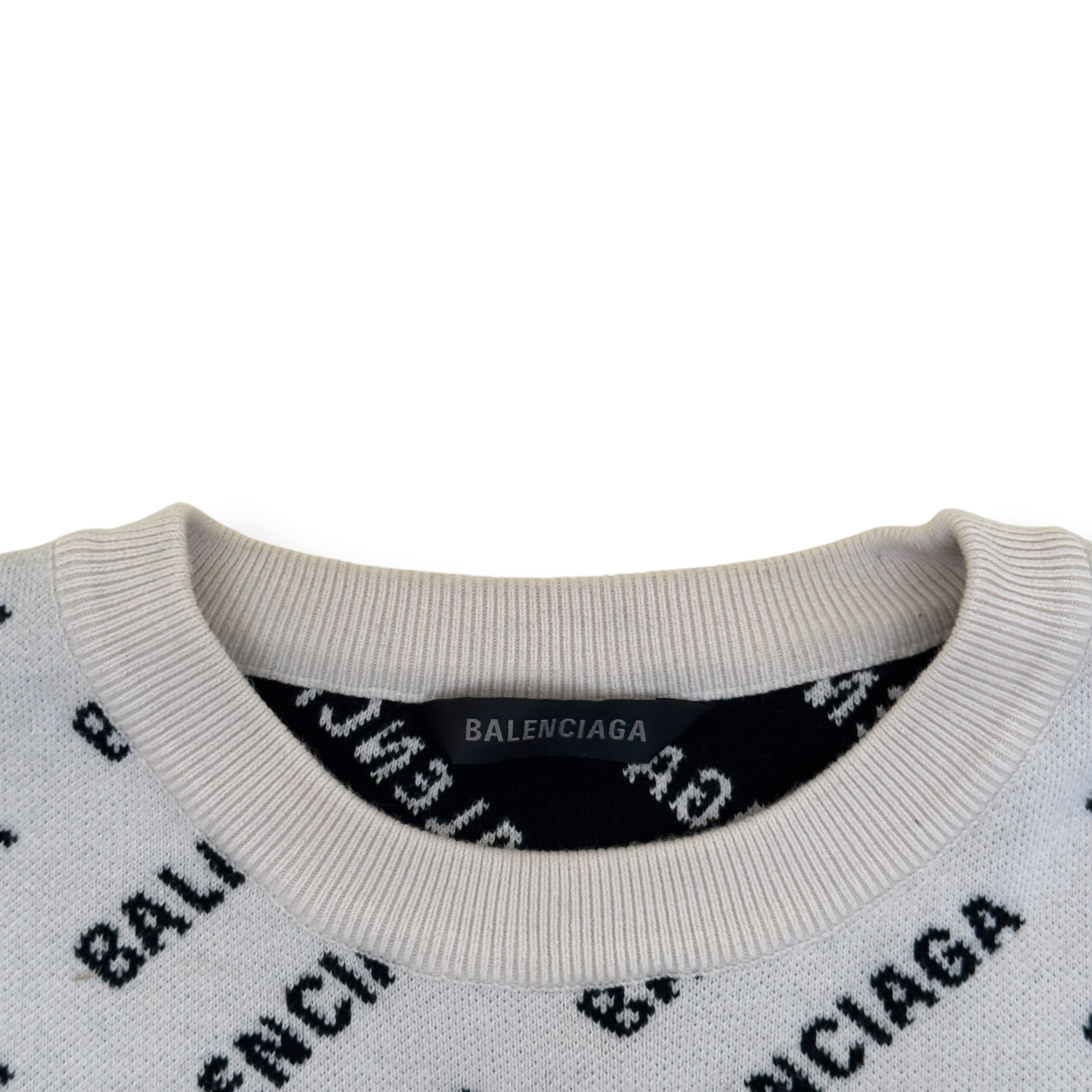 BALENCIAGA ALLOVER LOGO KNIT JUMPER WHITE / BLACK XL