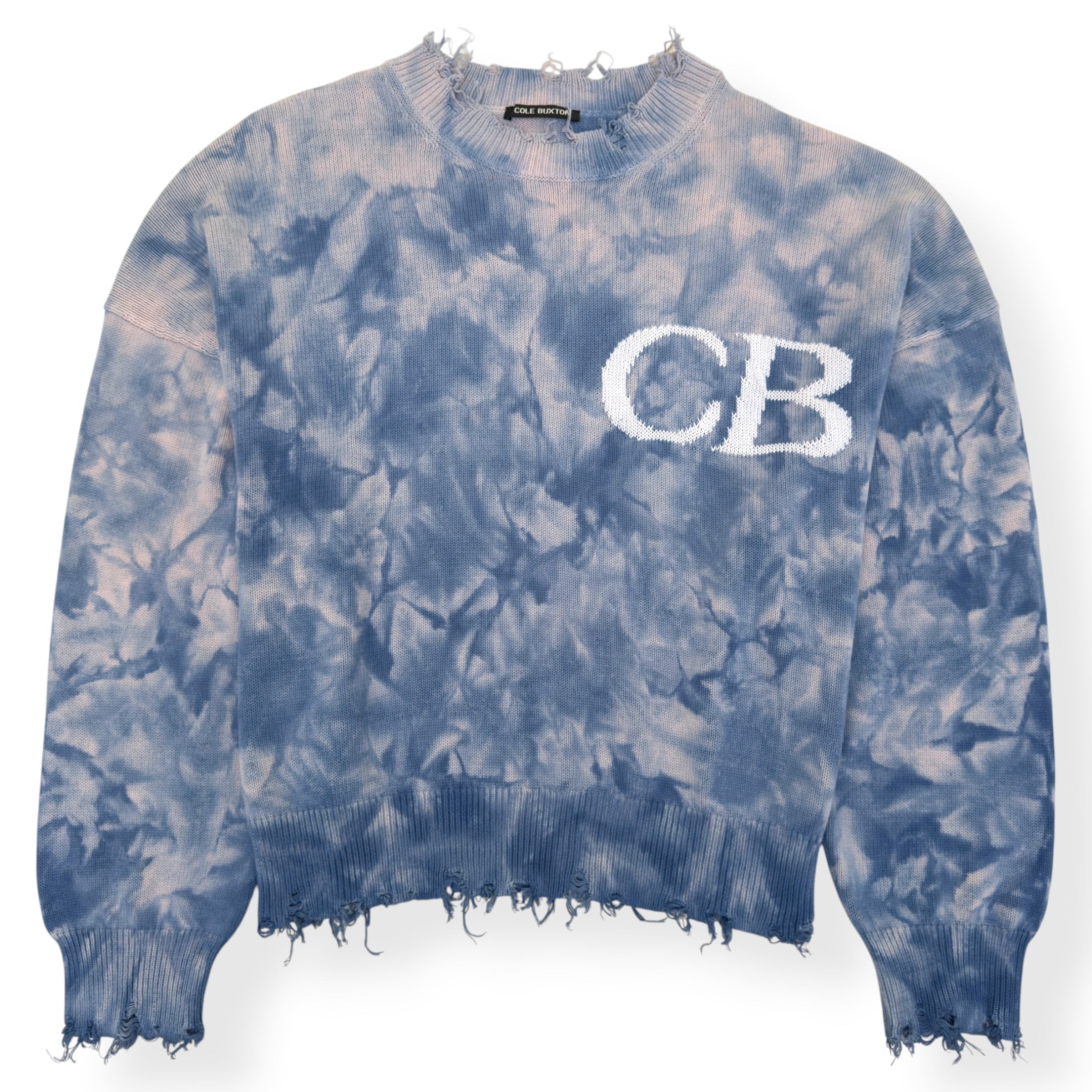 COLE BUXTON TIE DYE DISTRESSED JUMPER BLUE XL