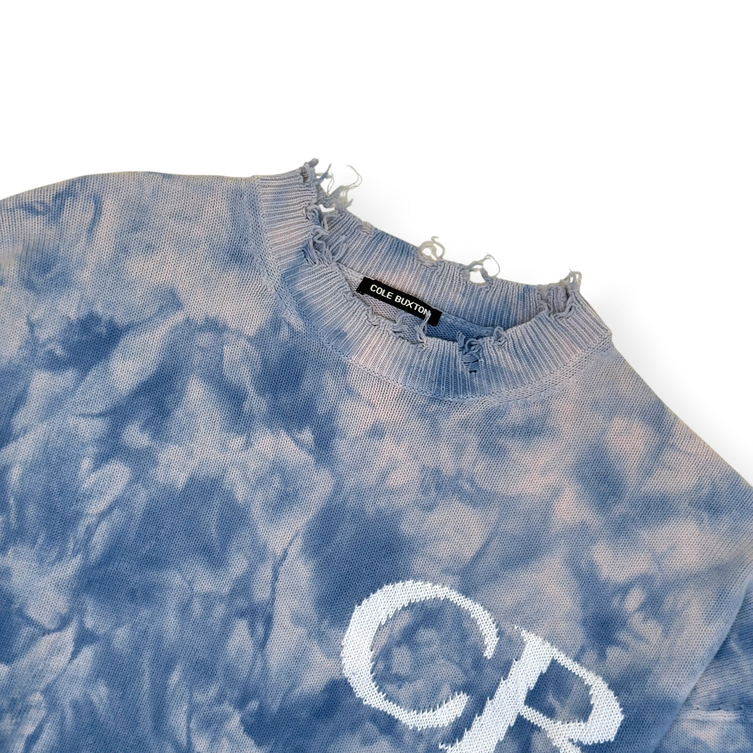 COLE BUXTON TIE DYE DISTRESSED JUMPER BLUE XL