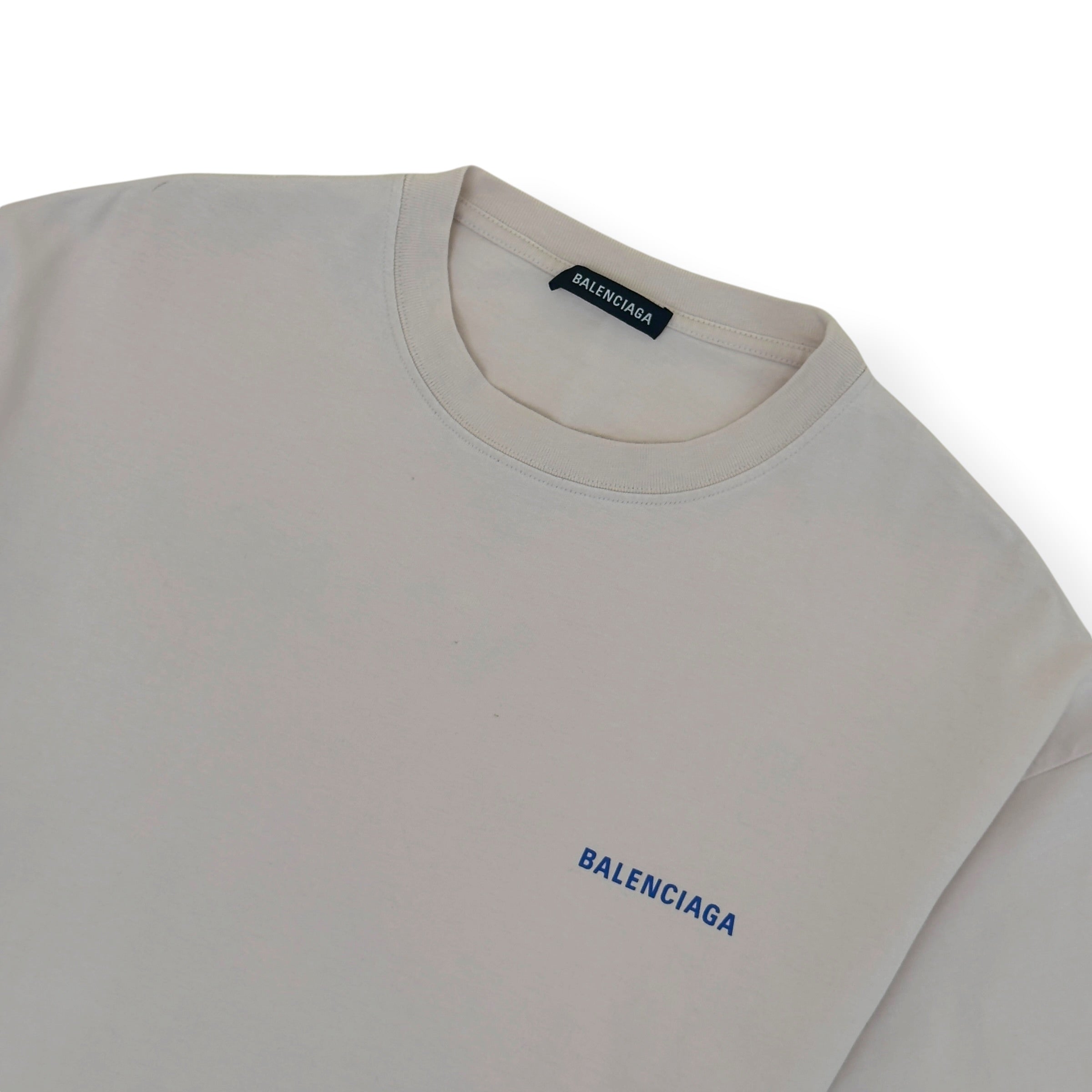 BALENCIAGA LOGO T-SHIRT ECRU / BLUE M