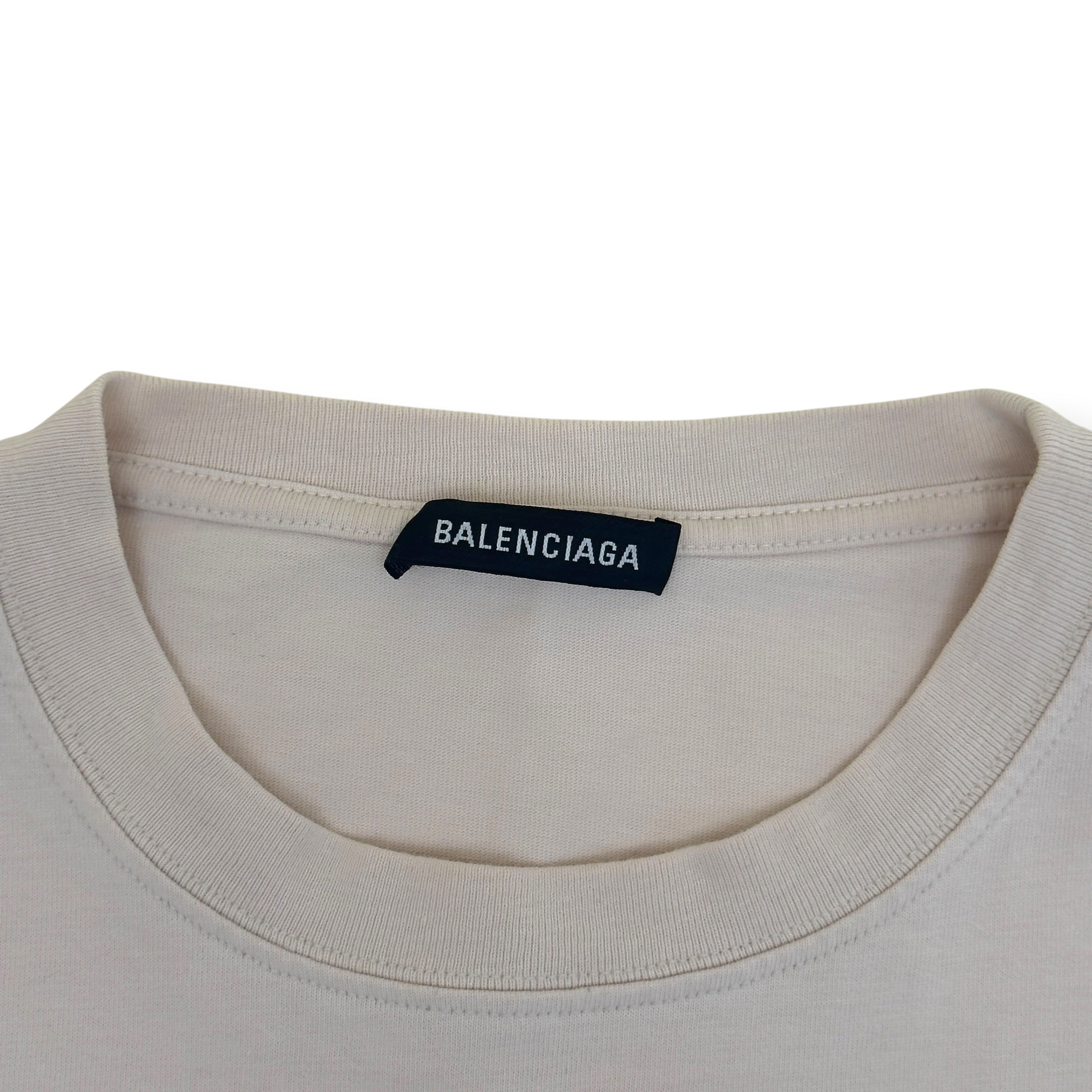BALENCIAGA LOGO T-SHIRT ECRU / BLUE M