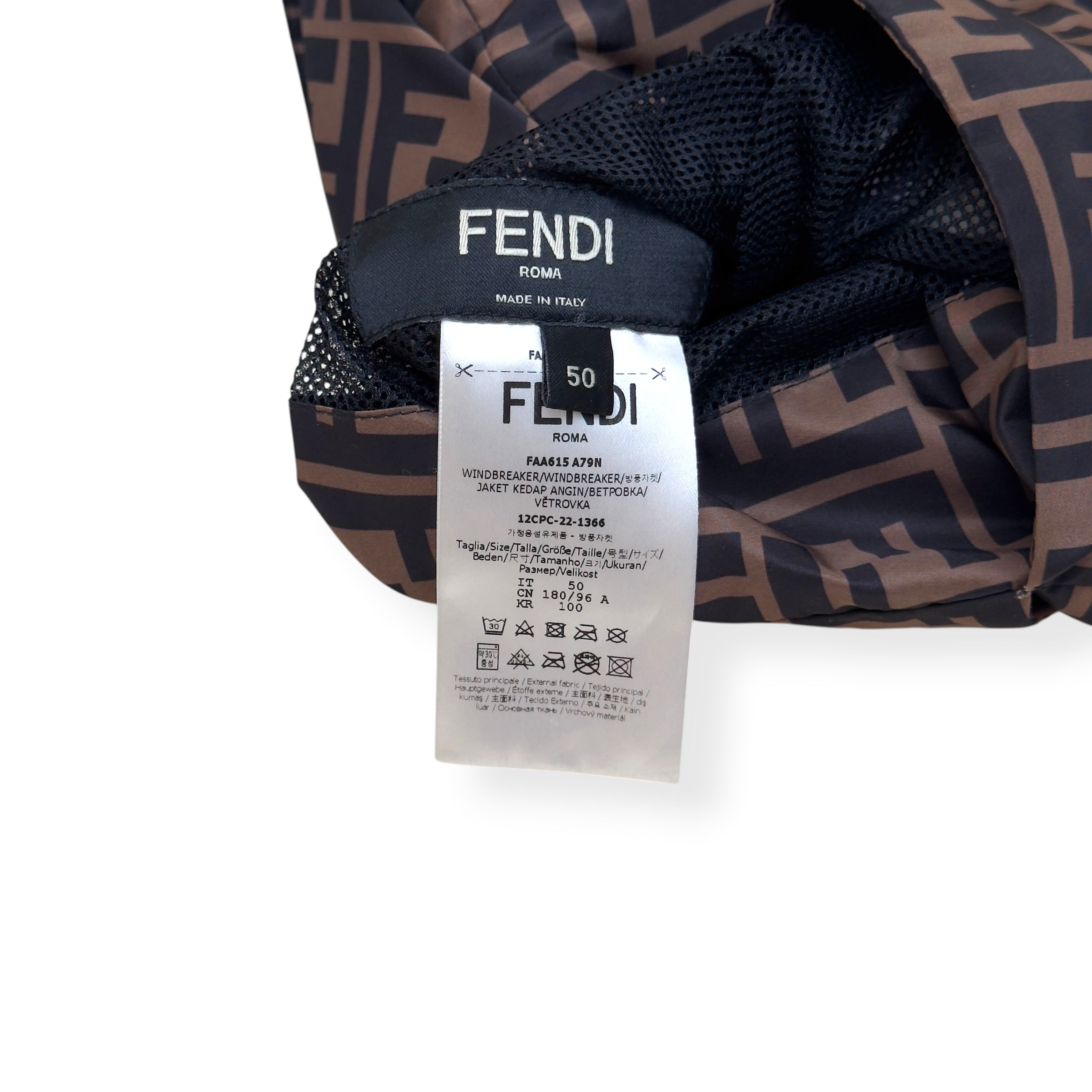 FENDI REVERSIBLE LOGO-PRINT SHELL WINDBREAKER JACKET BROWN 50 / M