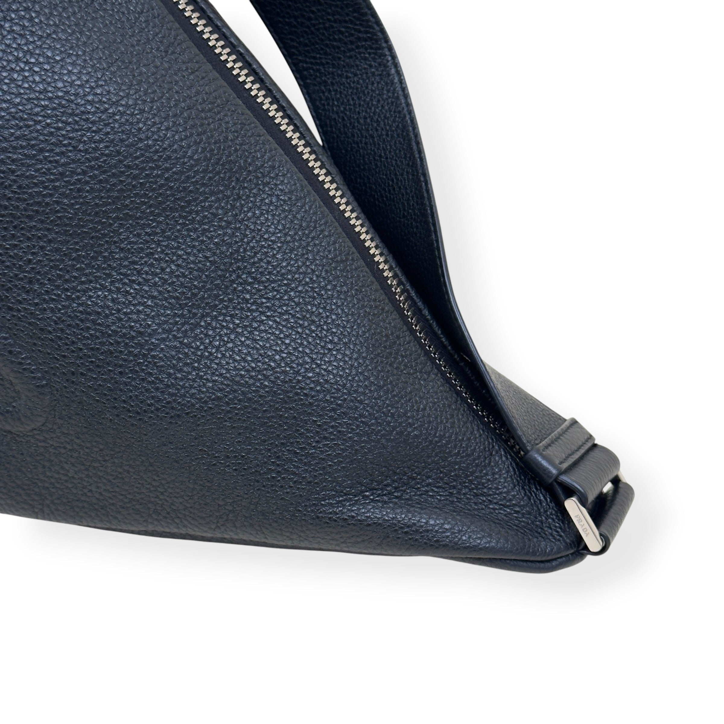 PRADA TRIANGLE LEATHER SHOULDER BAG BLACK