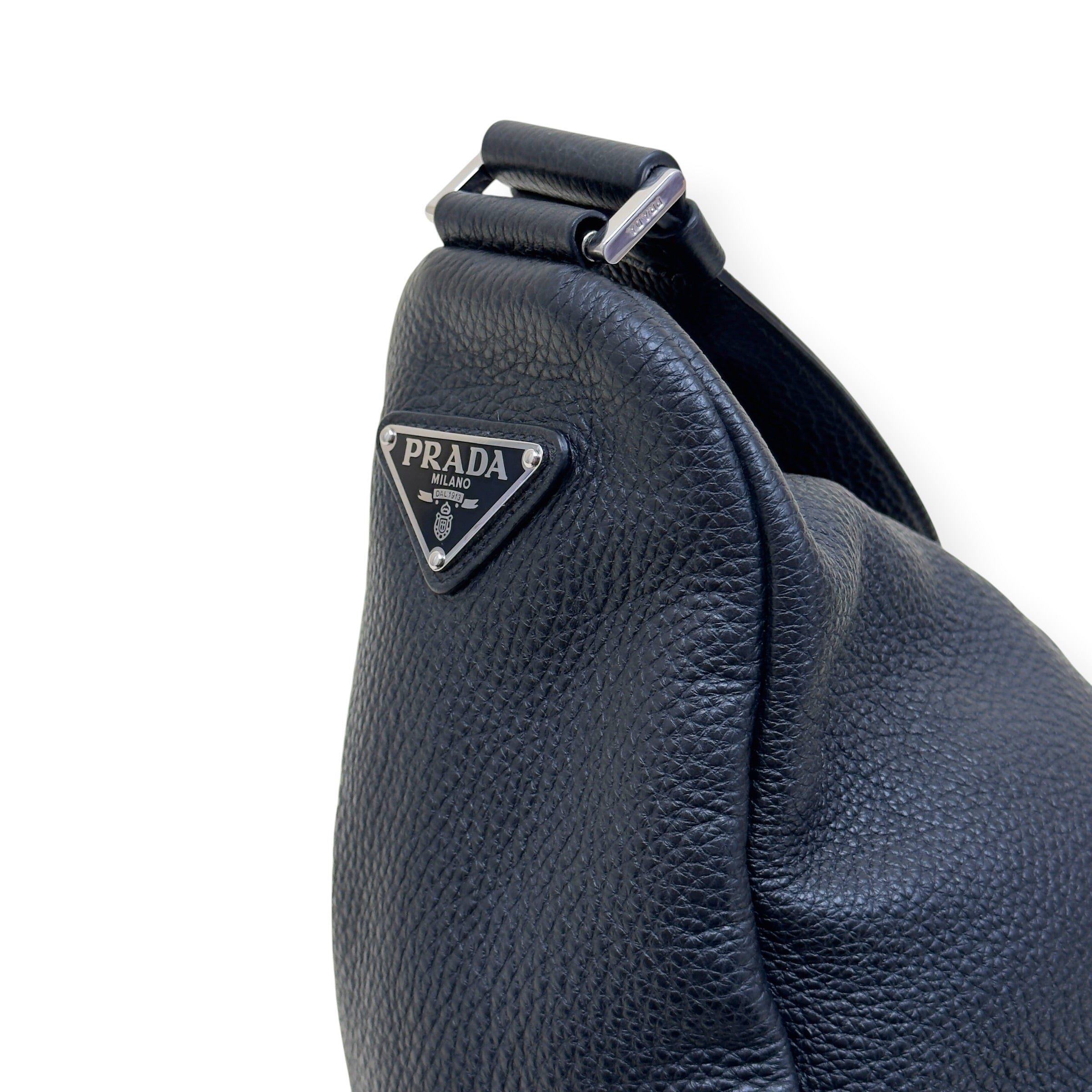 PRADA TRIANGLE LEATHER SHOULDER BAG BLACK