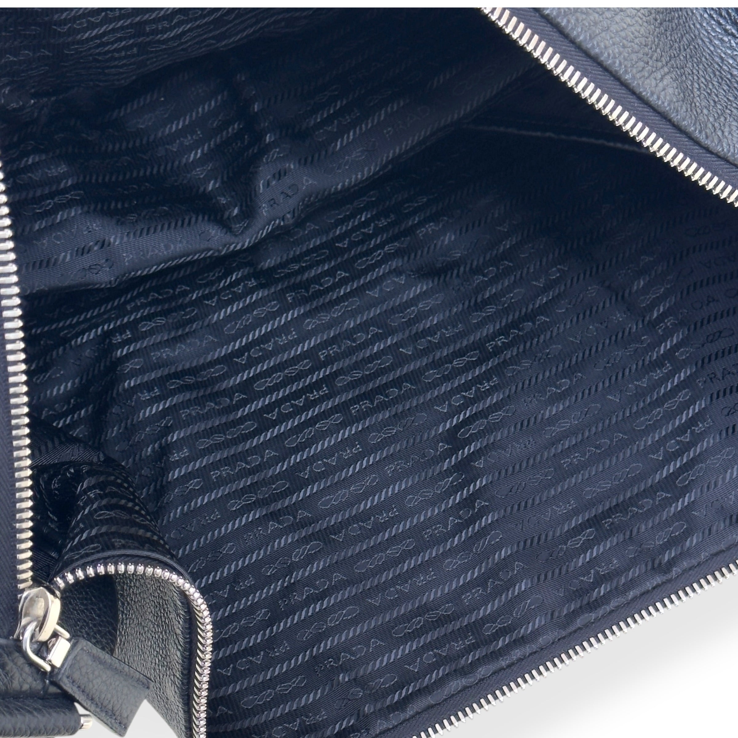 PRADA TRIANGLE LEATHER SHOULDER BAG BLACK