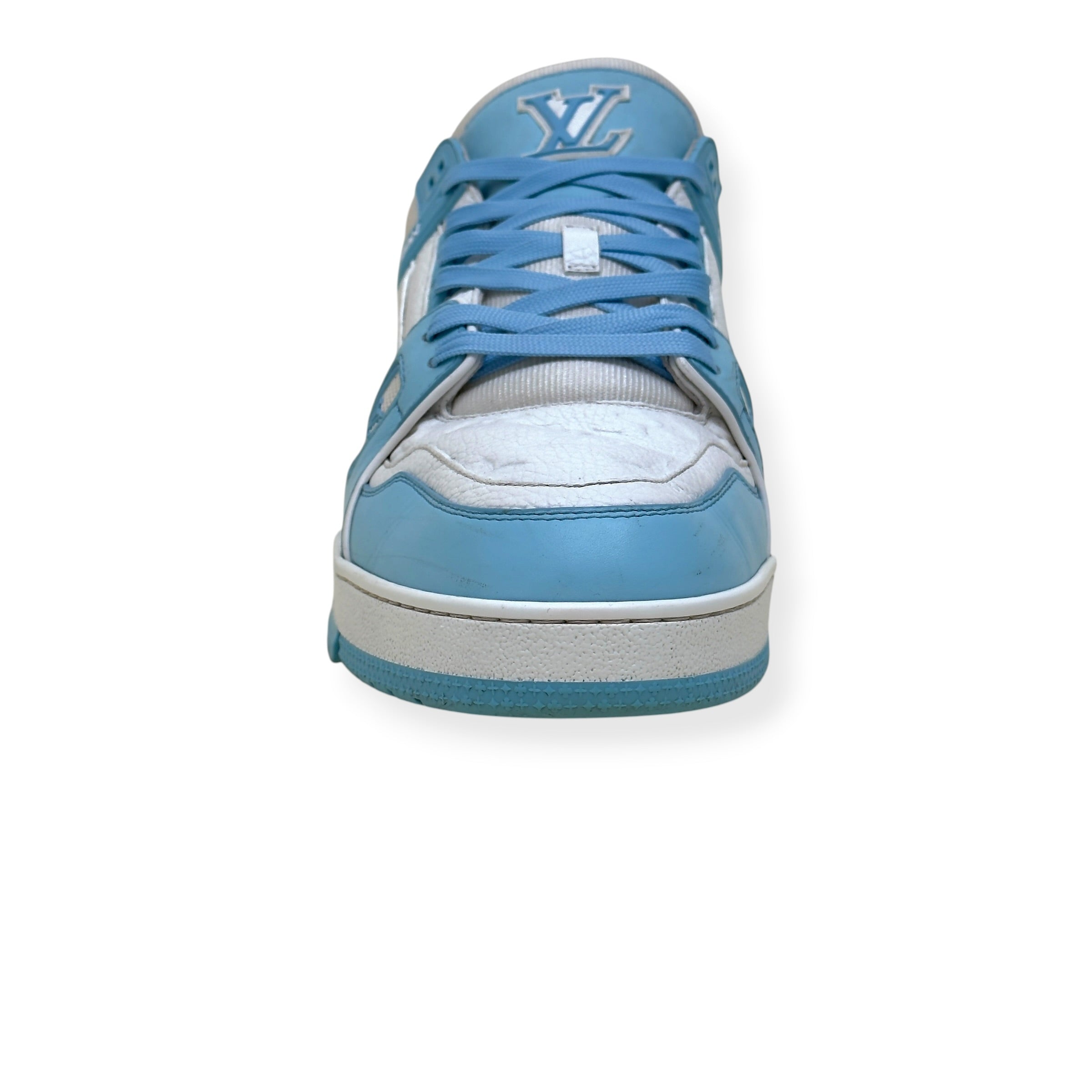 LOUIS VUITTON LEATHER LV TRAINER LIGHT BLUE / WHITE UK11