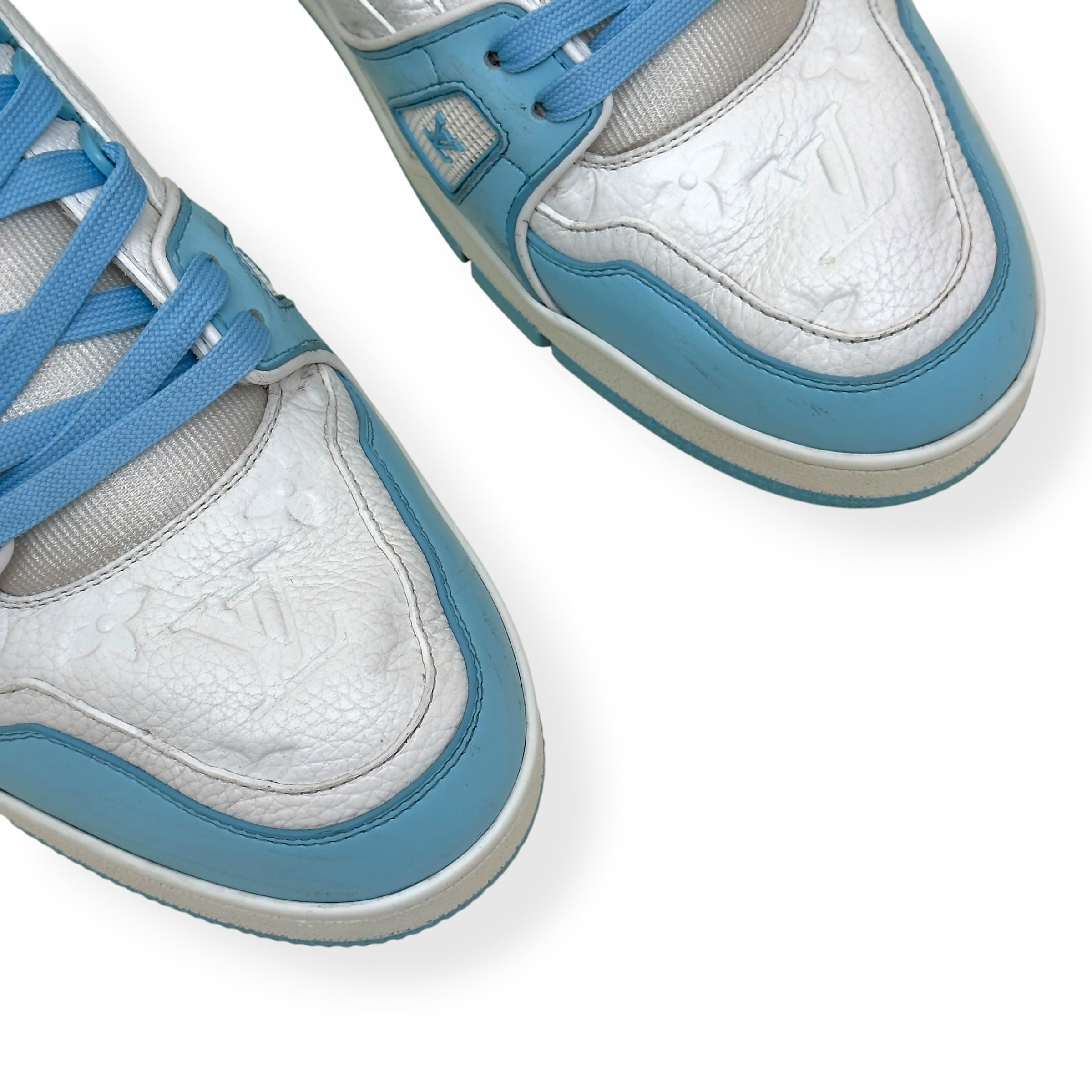 LOUIS VUITTON LEATHER LV TRAINER LIGHT BLUE / WHITE UK11