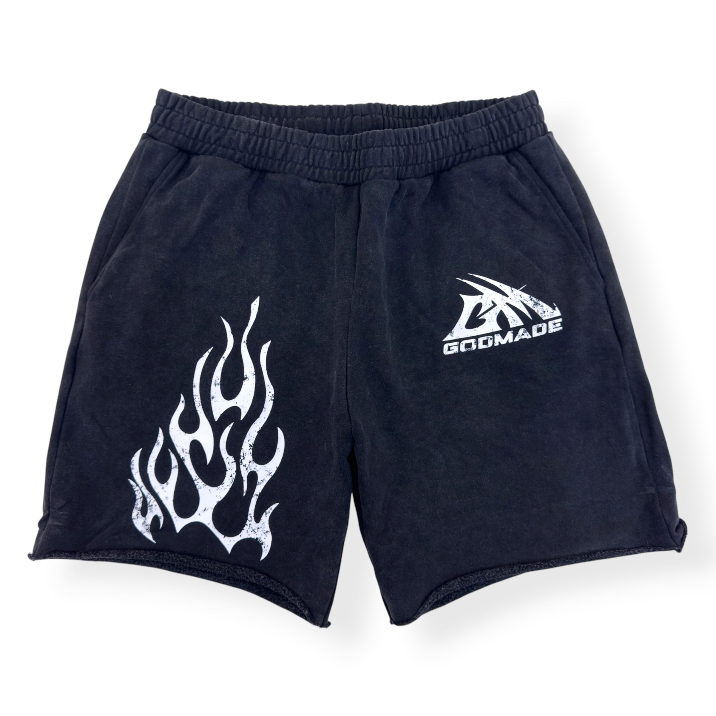 GODMADE FLAME PRINT SHORTS CHARCOAL XL