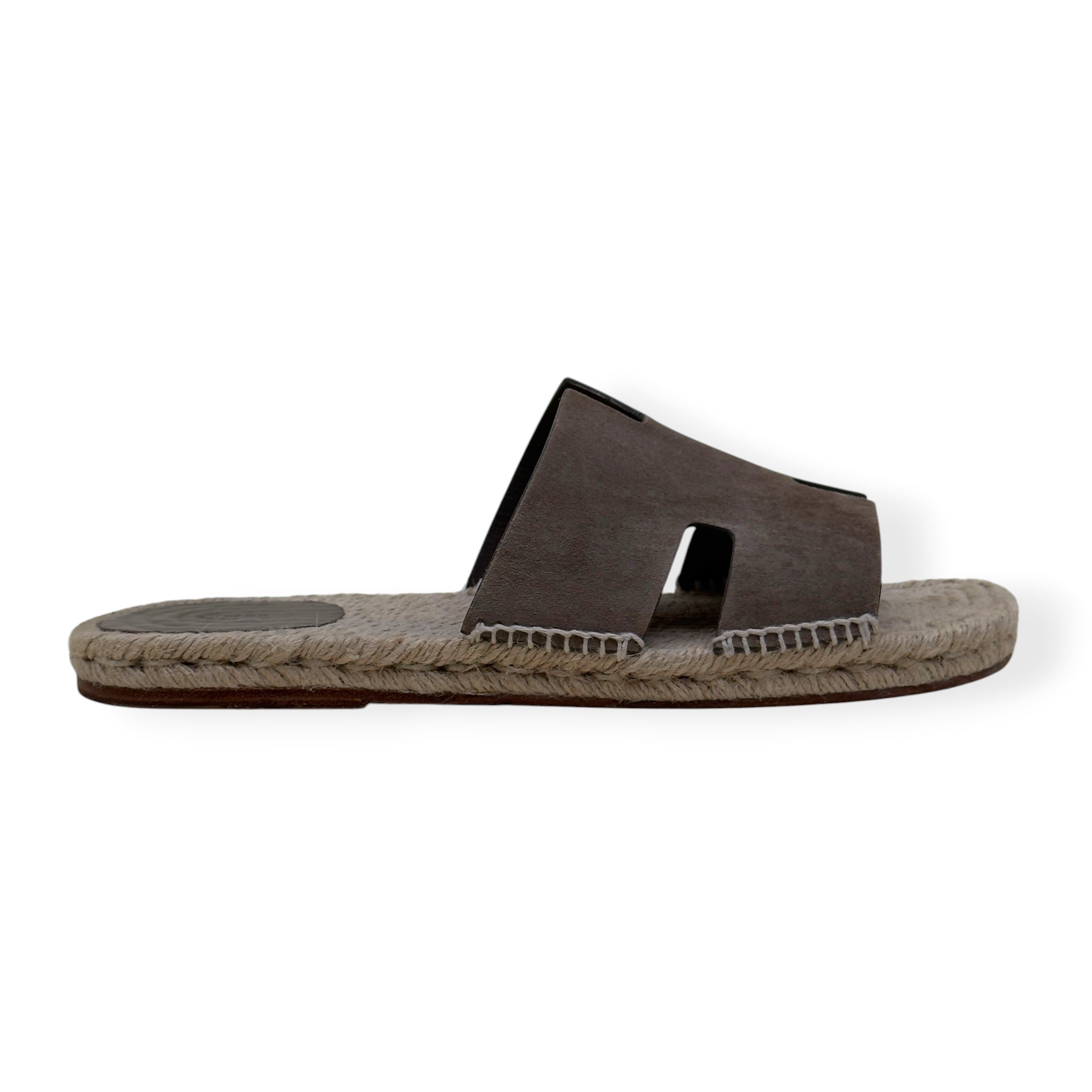 HERMÈS ANTIGUA SUEDE ESPADRILLE SANDAL ÈTOUPE 46 / UK12