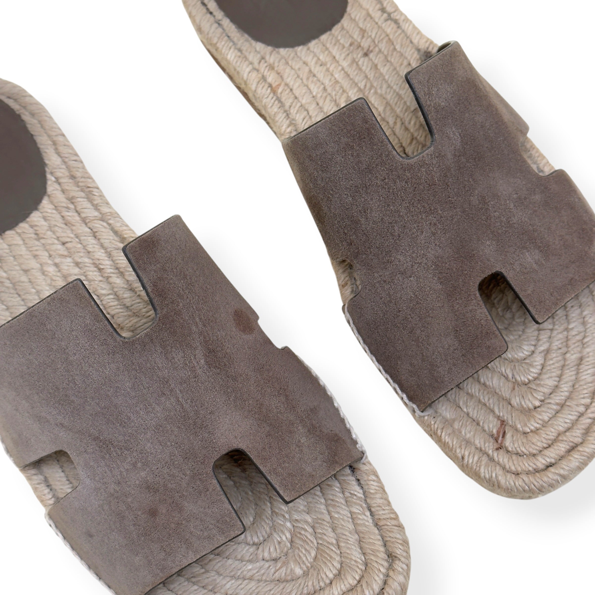 HERMÈS ANTIGUA SUEDE ESPADRILLE SANDAL ÈTOUPE 46 / UK12
