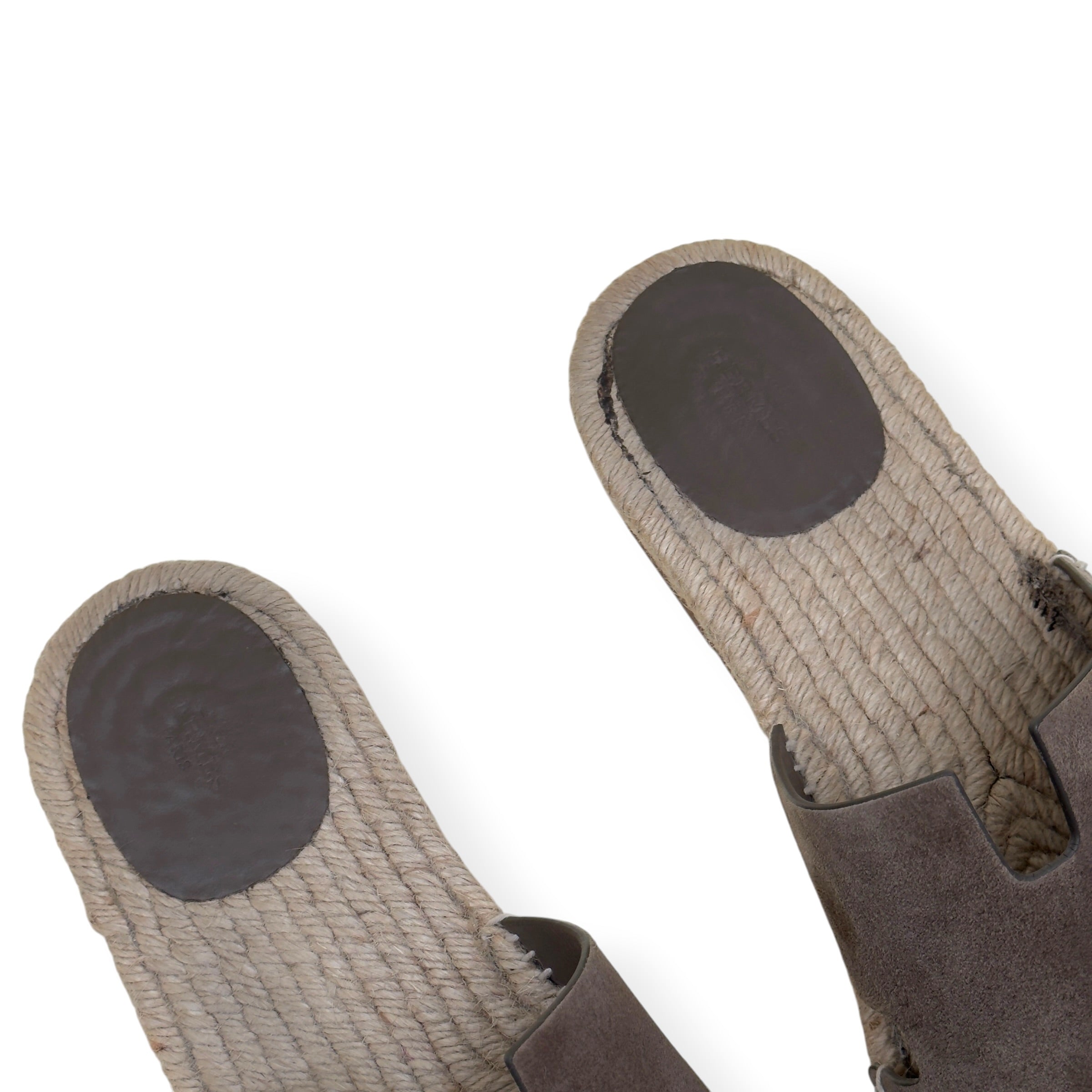 HERMÈS ANTIGUA SUEDE ESPADRILLE SANDAL ÈTOUPE 46 / UK12