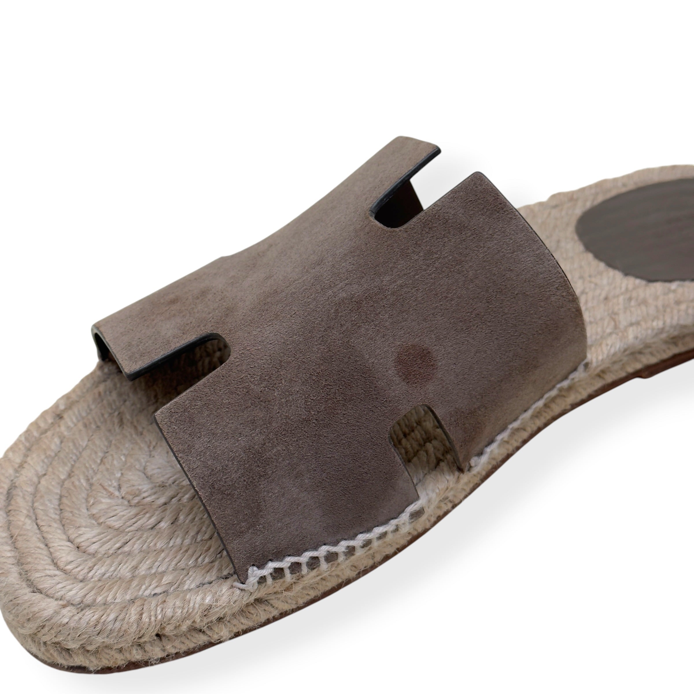 HERMÈS ANTIGUA SUEDE ESPADRILLE SANDAL ÈTOUPE 46 / UK12